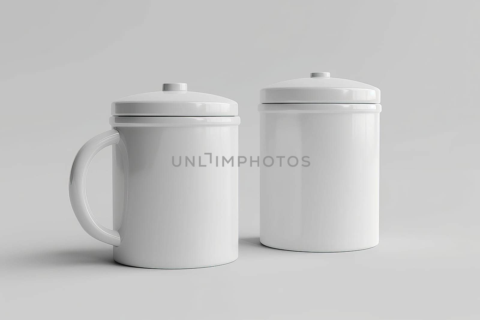 Two pristine white coffee mugs are positioned adjacently, exuding a sense of calm and simplicity in their arrangement.