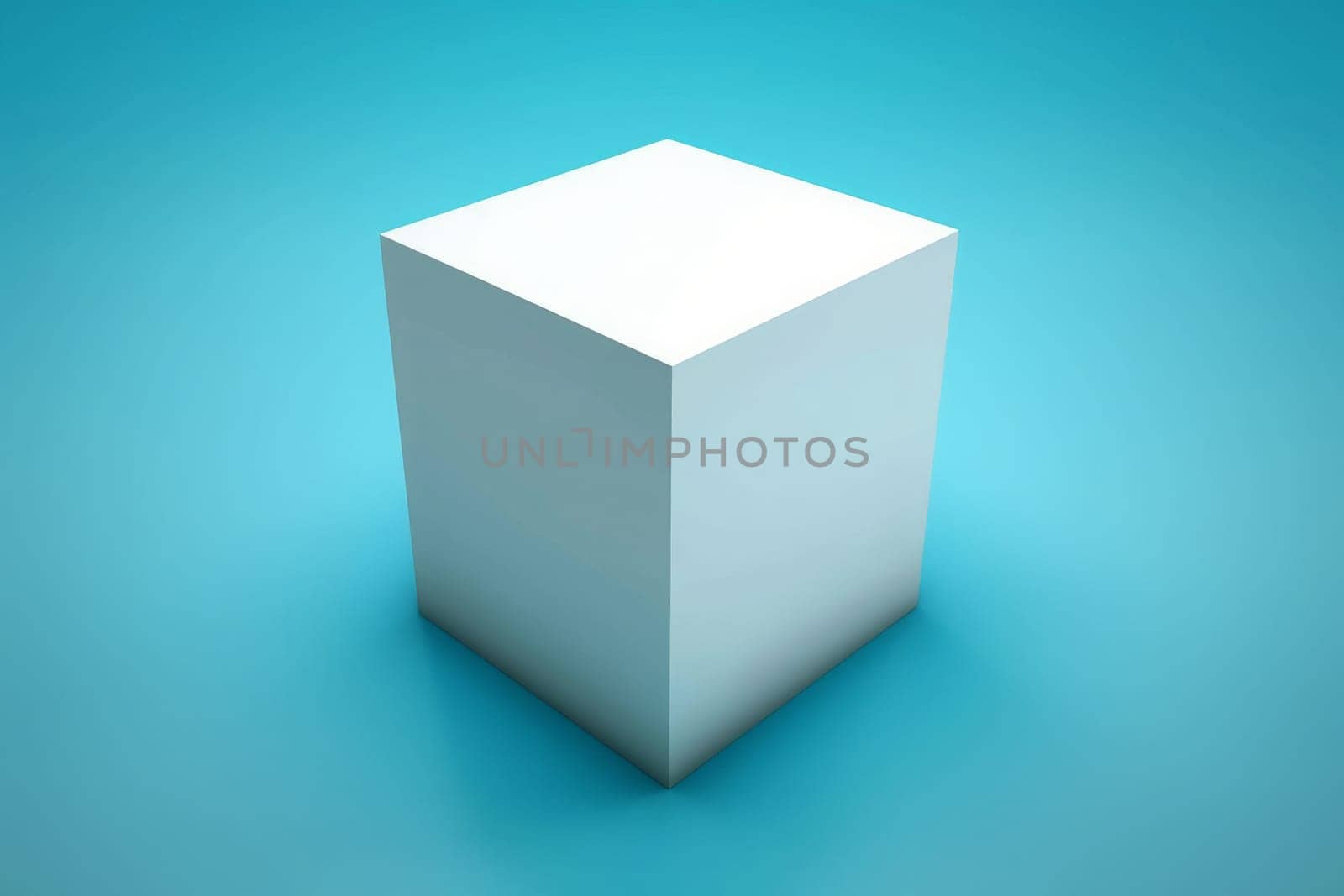 A sleek white cube rests gracefully on a vibrant blue surface, creating a striking contrast of colors and shapes.