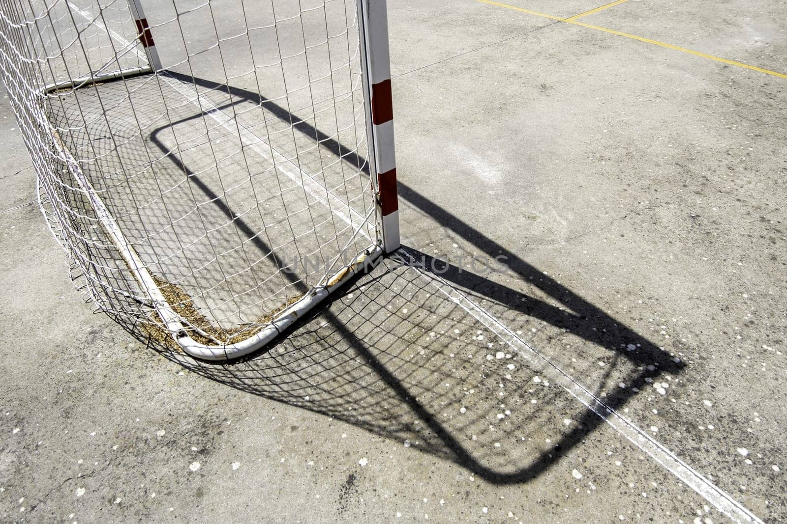 Detail of goal on a soccer field, competition and sport