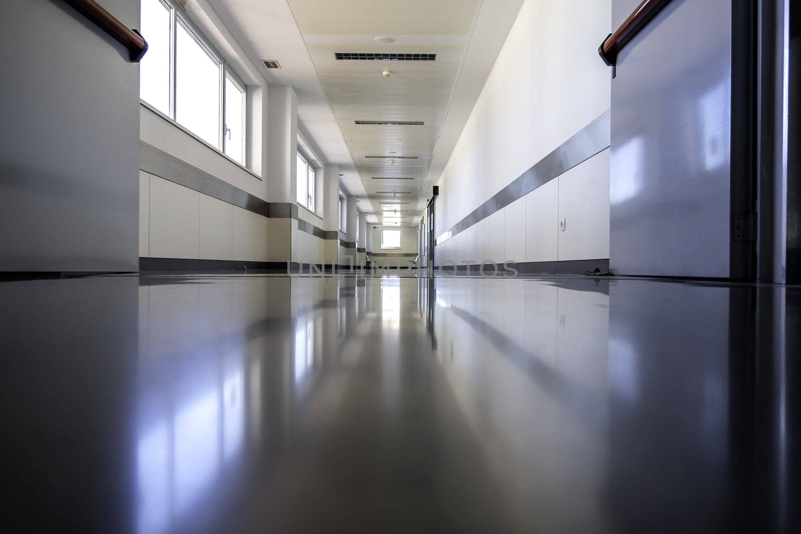 Detail of long hospital corridor, hygiene and sanitation