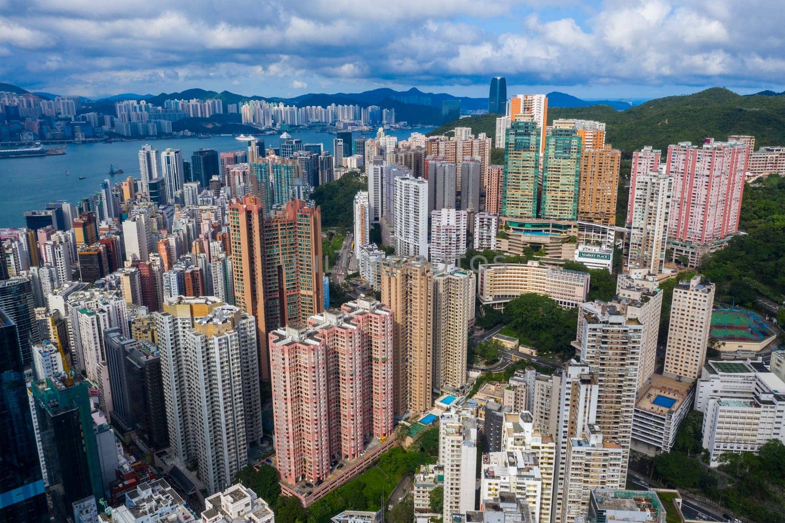 Central, Hong Kong 01 June 2019: Aerial view of Hong Kong city