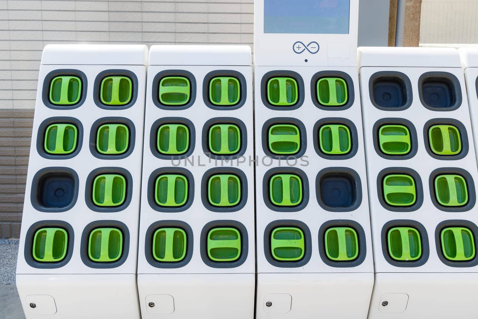 Taipei 16 October 2023: Gogoro Battery charging station for scooter bike motorcycles in Taiwan
