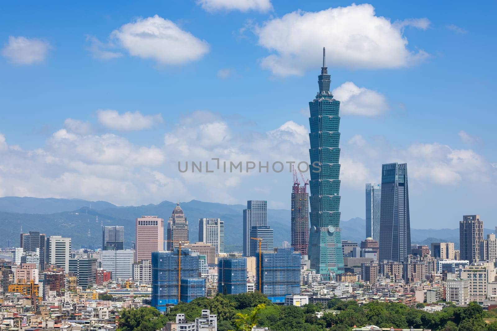 Taipei, Taiwan 28 September 2023: Taipei city skyline with Taipei 101