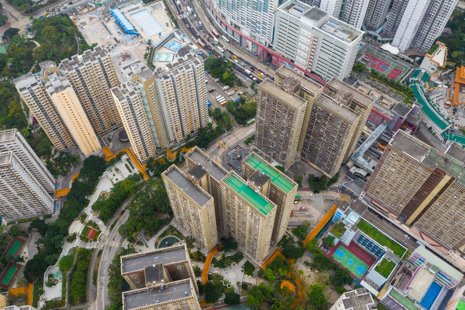 Wong Tai Sin, Hong Kong 17 May 2019:- Aerial view of Hong Kong downtown city