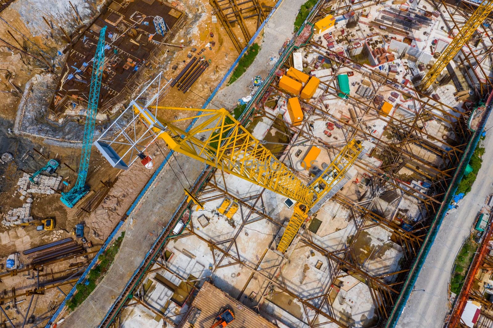 Kai Tak, Hong Kong 12 May 2019: Top view of Hong Kong construction site