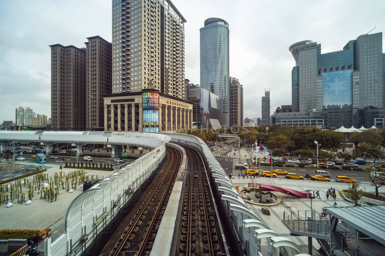 Taiwan 28 December 2022: Train cross the city in Taipei city
