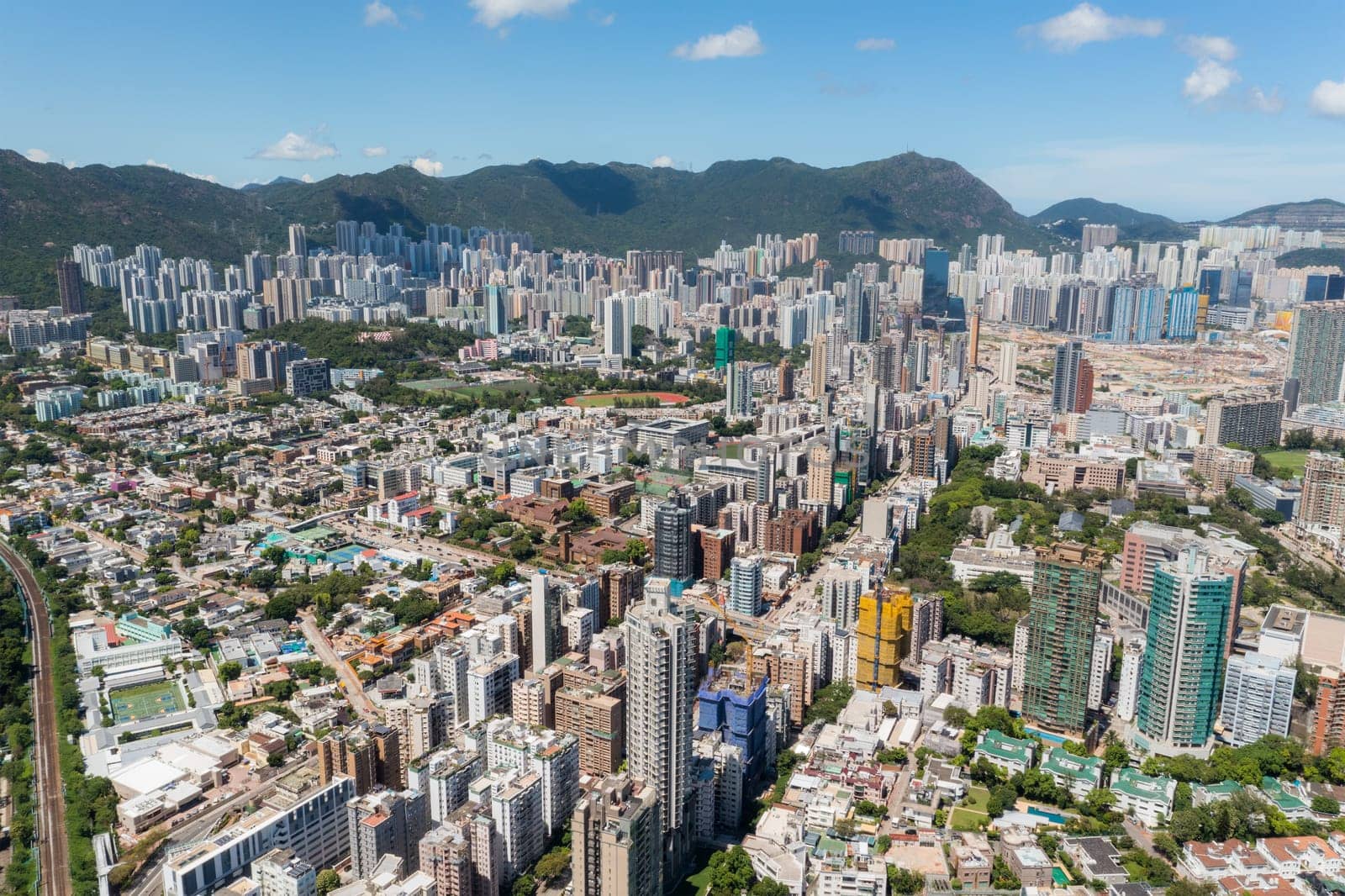 Kowloon Tong, Hong Kong 15 July 2021: Top view of Hong Kong city
