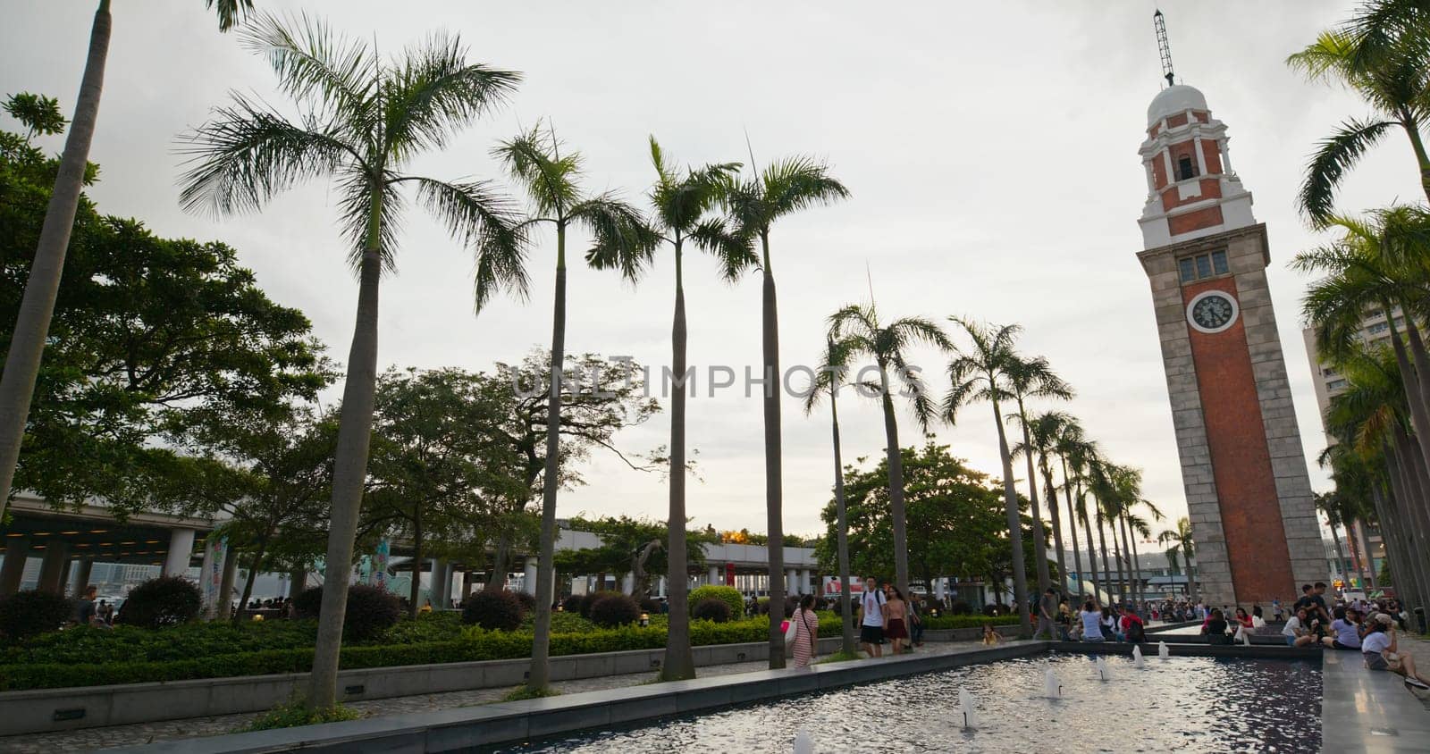 Tsim Sha Tsui, Hong Kong -06July 2019: Hong Kong clock tower at sunset time