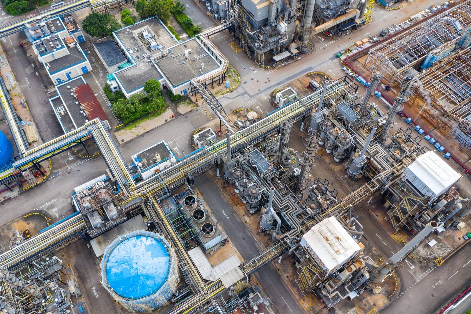 Tai Po, Hong Kong 19 May 2019: Top view of Hong Kong industrial factory plant