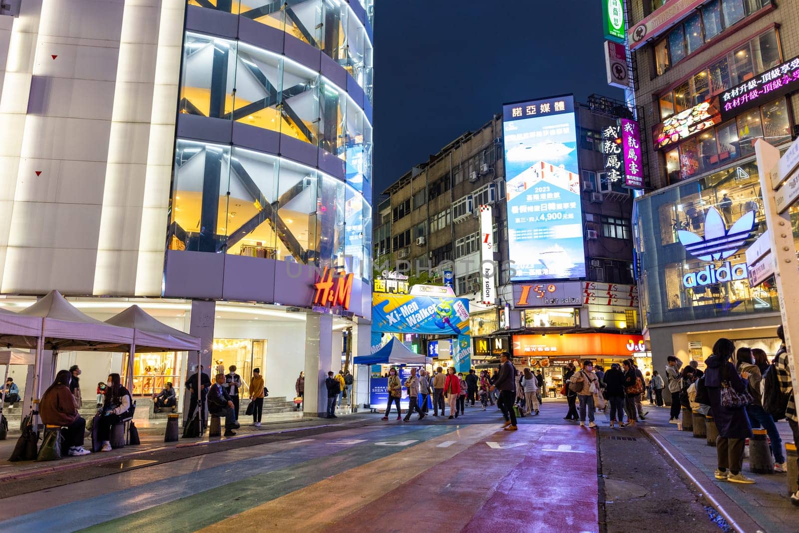 Taipei, Taiwan 28 March 2023: Taipei Taiwan ximending at night