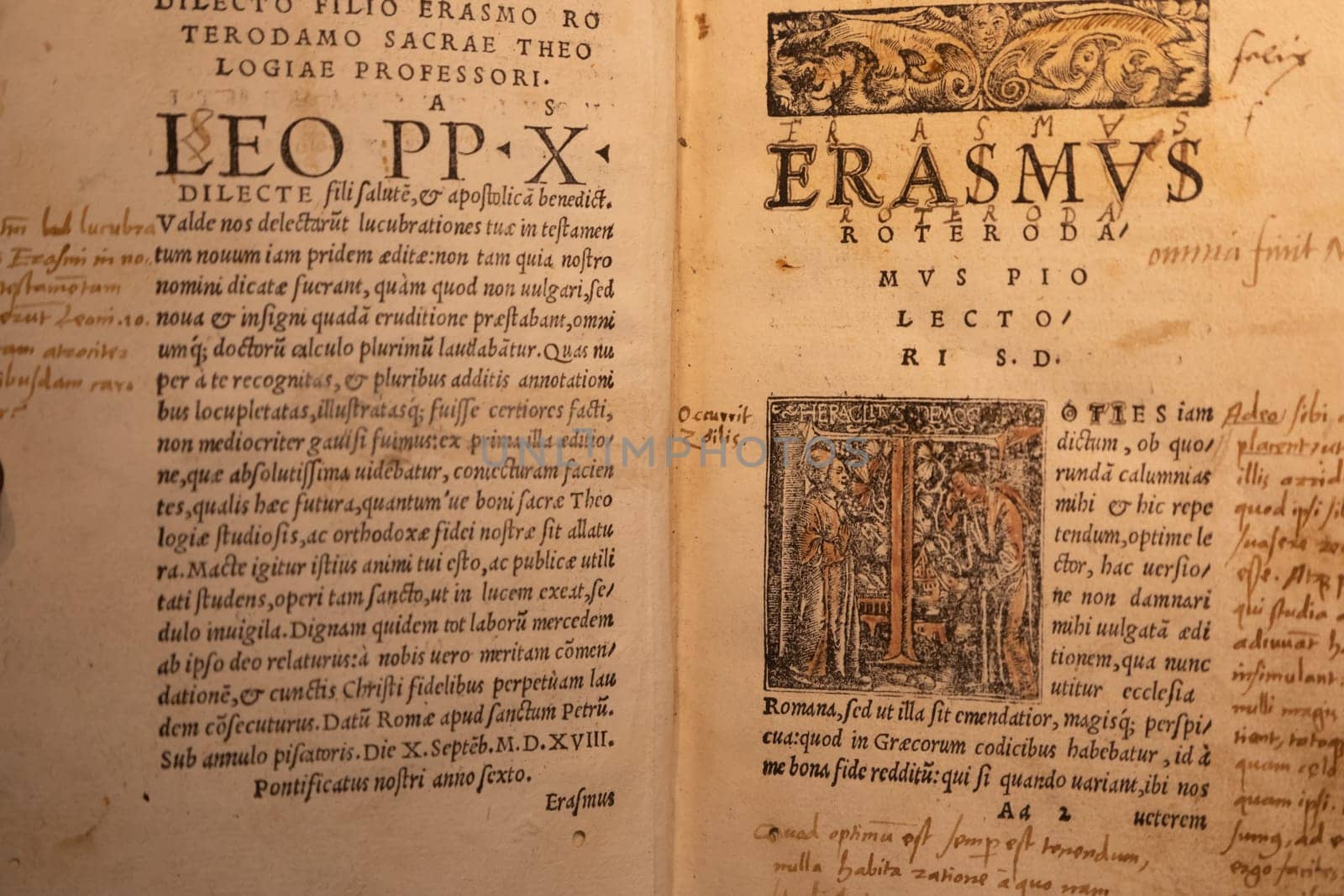 Turin, Italy - 22 April 2023: Erasmo da Rotterdam - Erasmus Roterodamus - New Testament, first printed in 1516