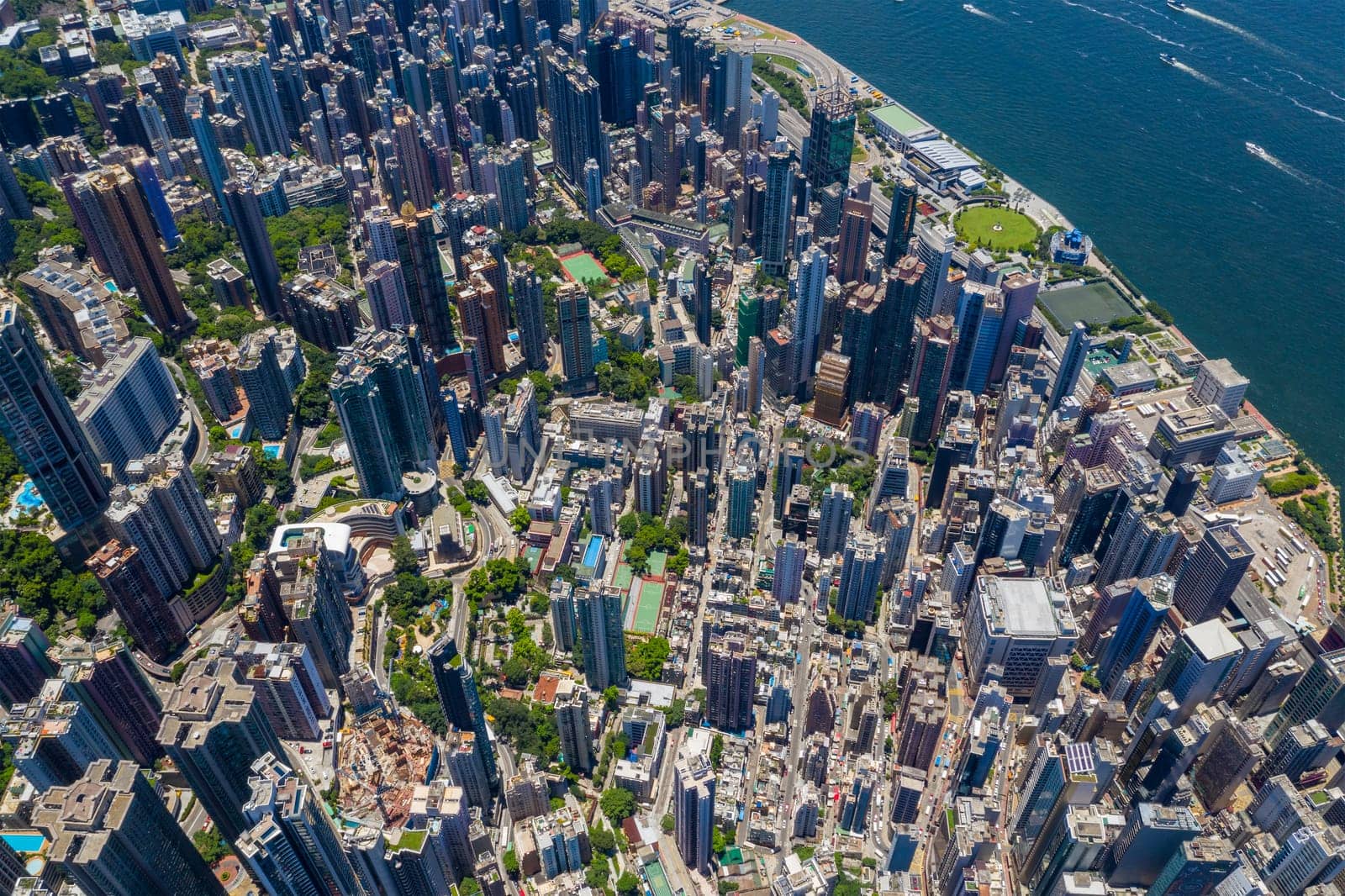 Central, Hong Kong 15 July 2020: Top view of Hong Kong city
