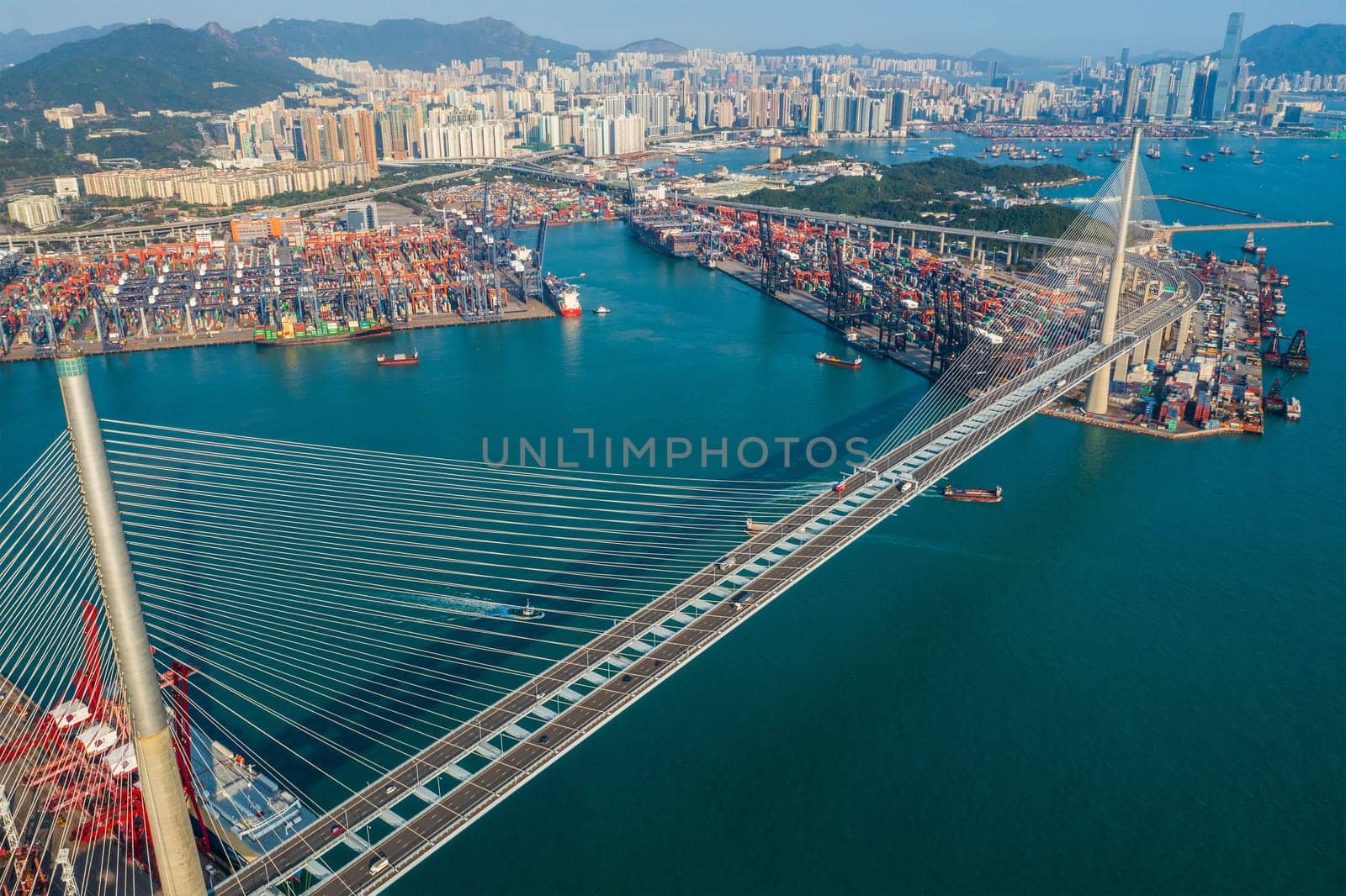 Kwai Tsing, Hong Kong 21 February 2020: Top view of Hong Kong cargo terminal port