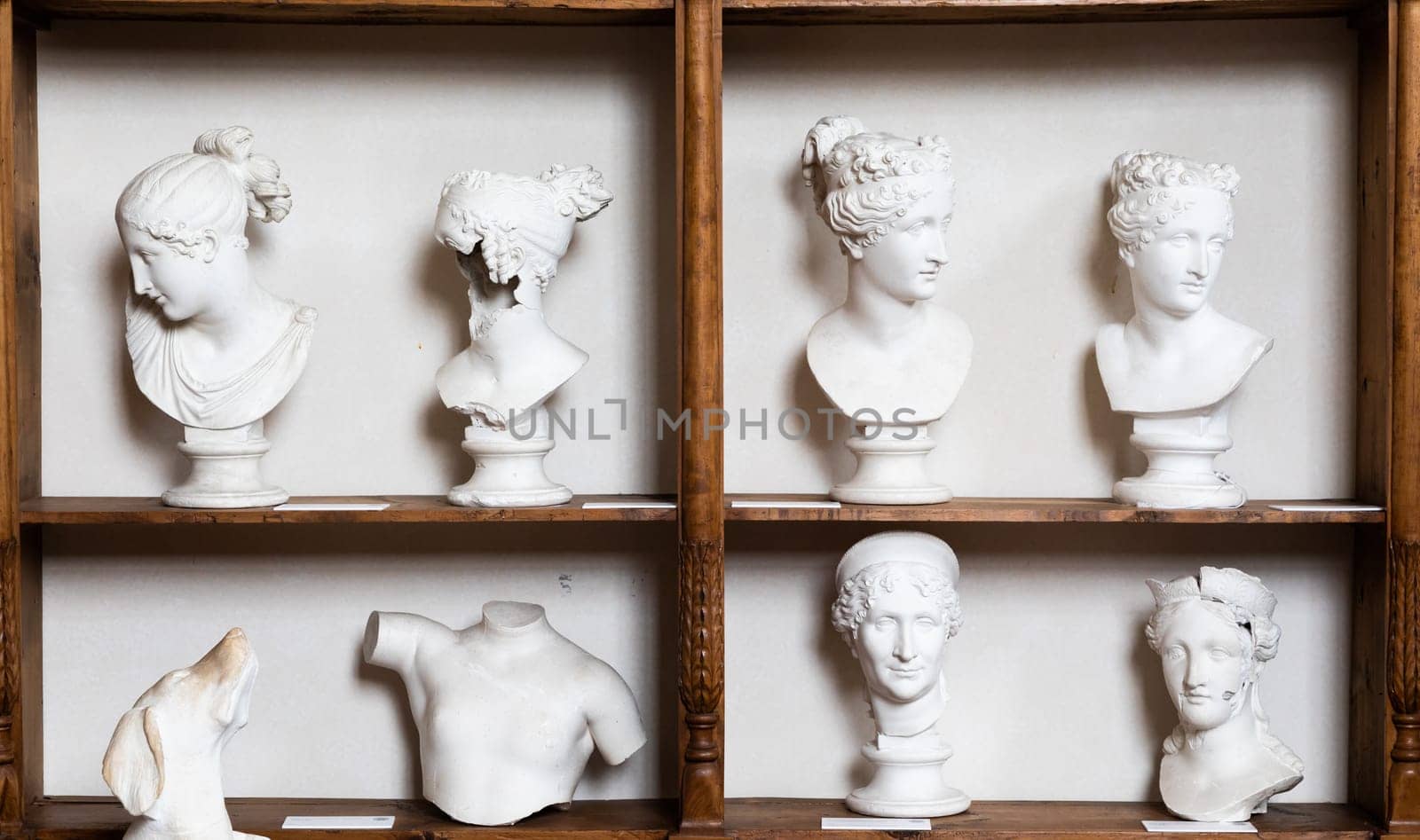 Possagno, Italy - August 2022: Antonio Canova collection. Classical sculptures in white marble located in his native house