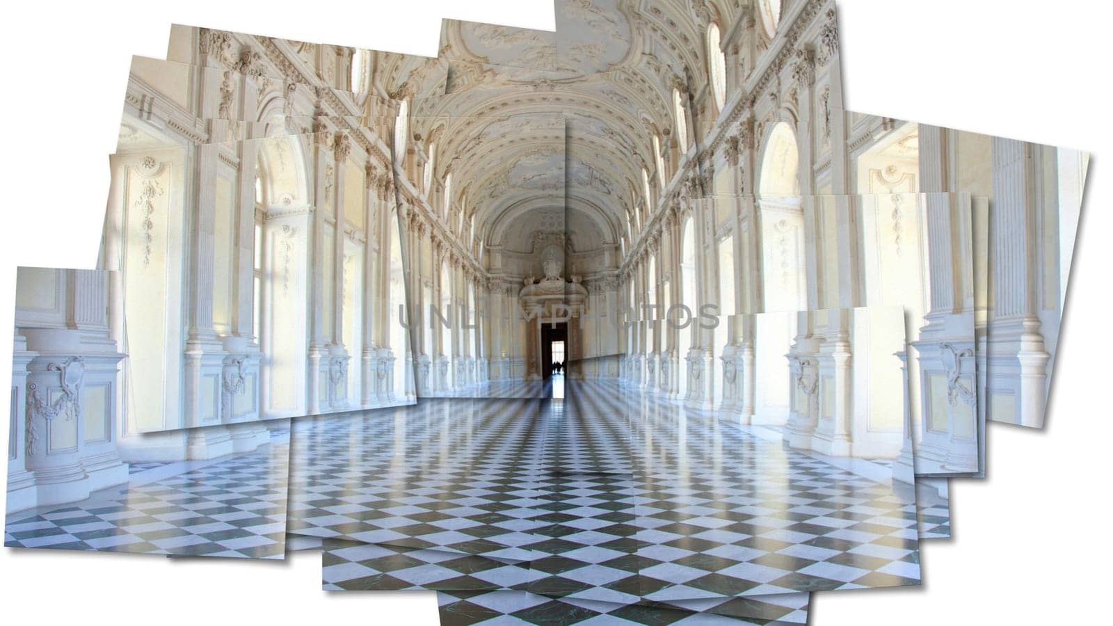 Creative picture of Reggia di Venaria Reale gallery - Italy. Luxury marbles in baroque Royal Palace