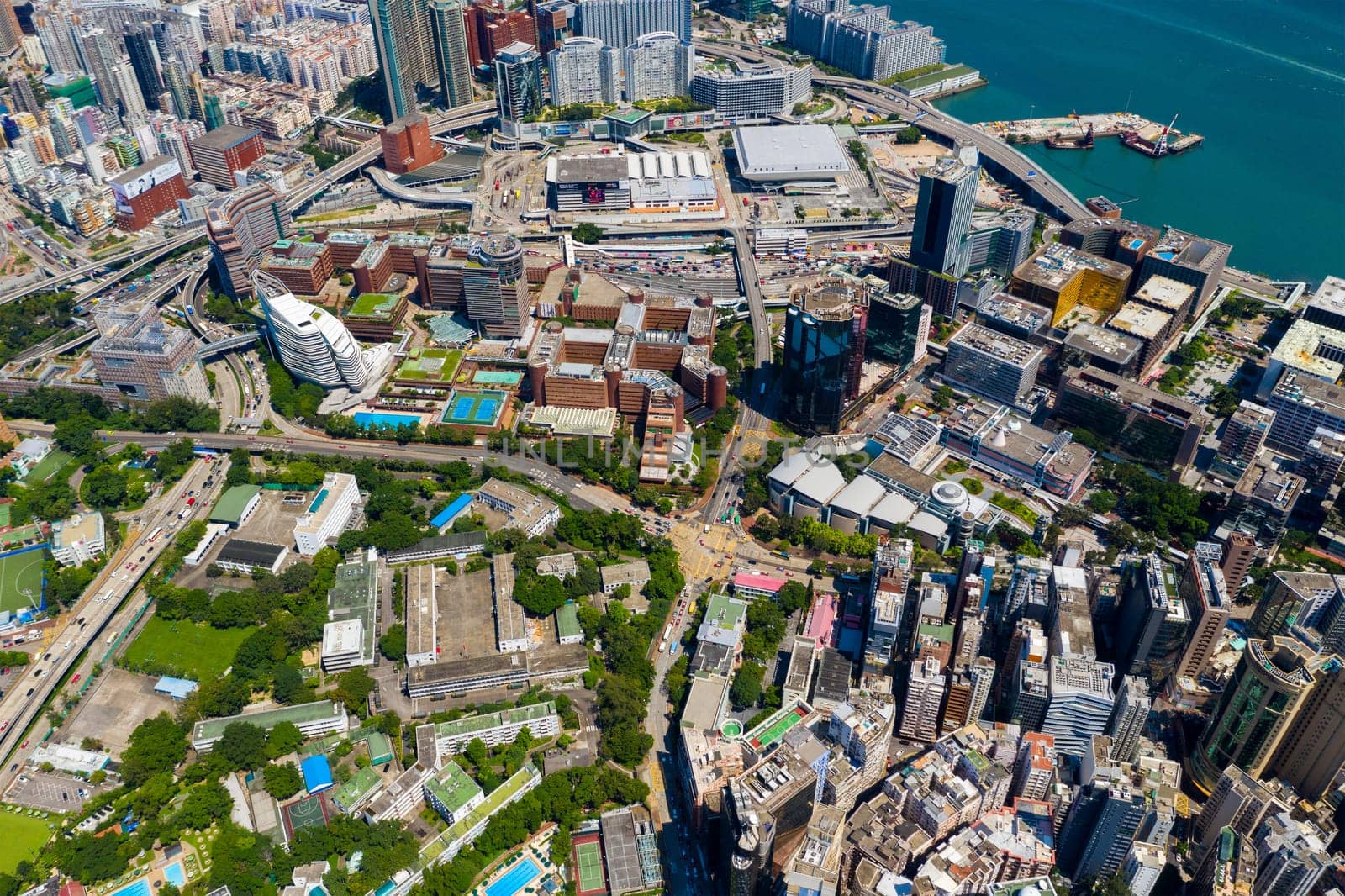 Hung Hom, Hong Kong 10 September 2019: Top view of Hong Kong city skyline