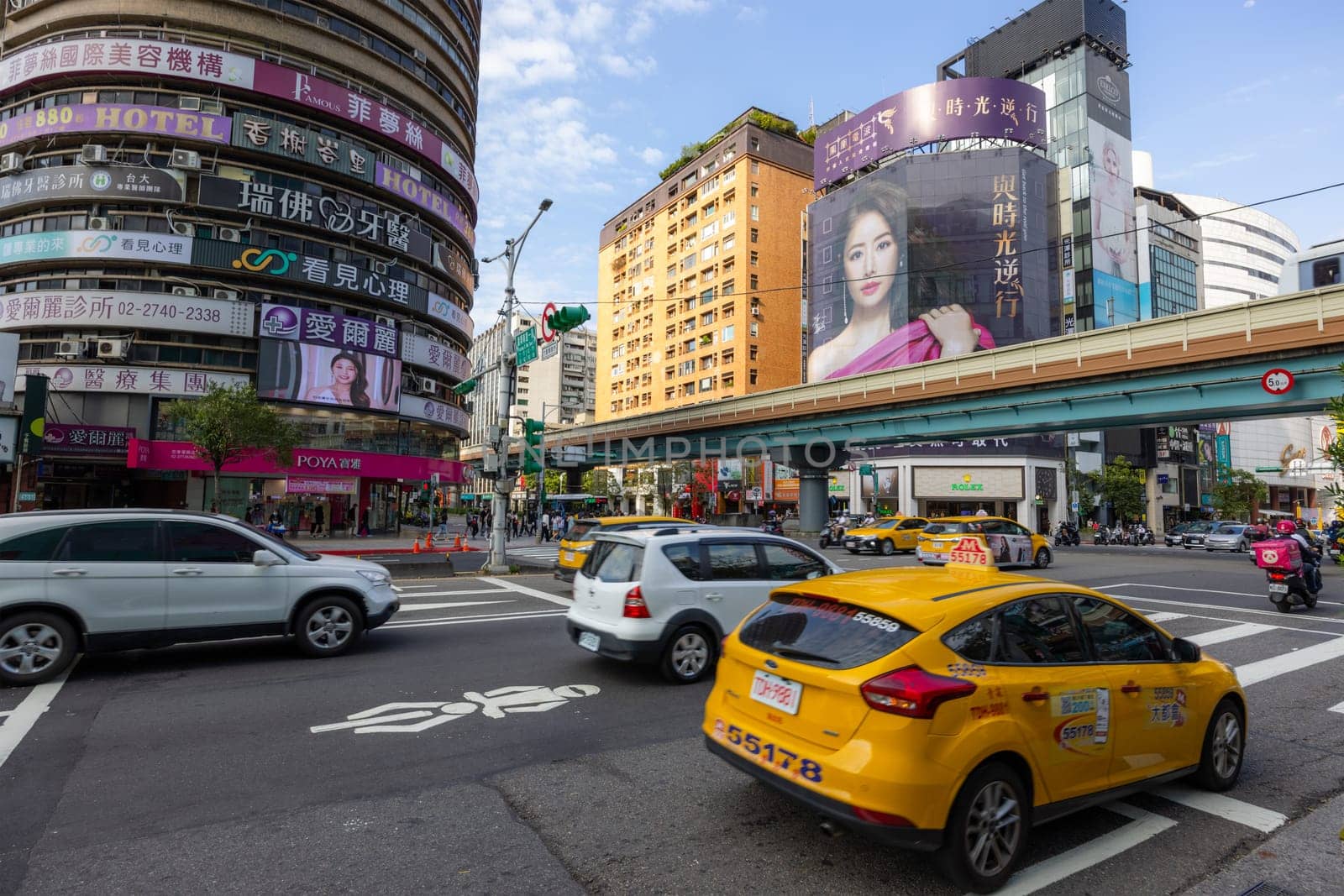 Taipei, Taiwan, 24 March 2022: Taipei city street in Zhongxiao Xinsheng district