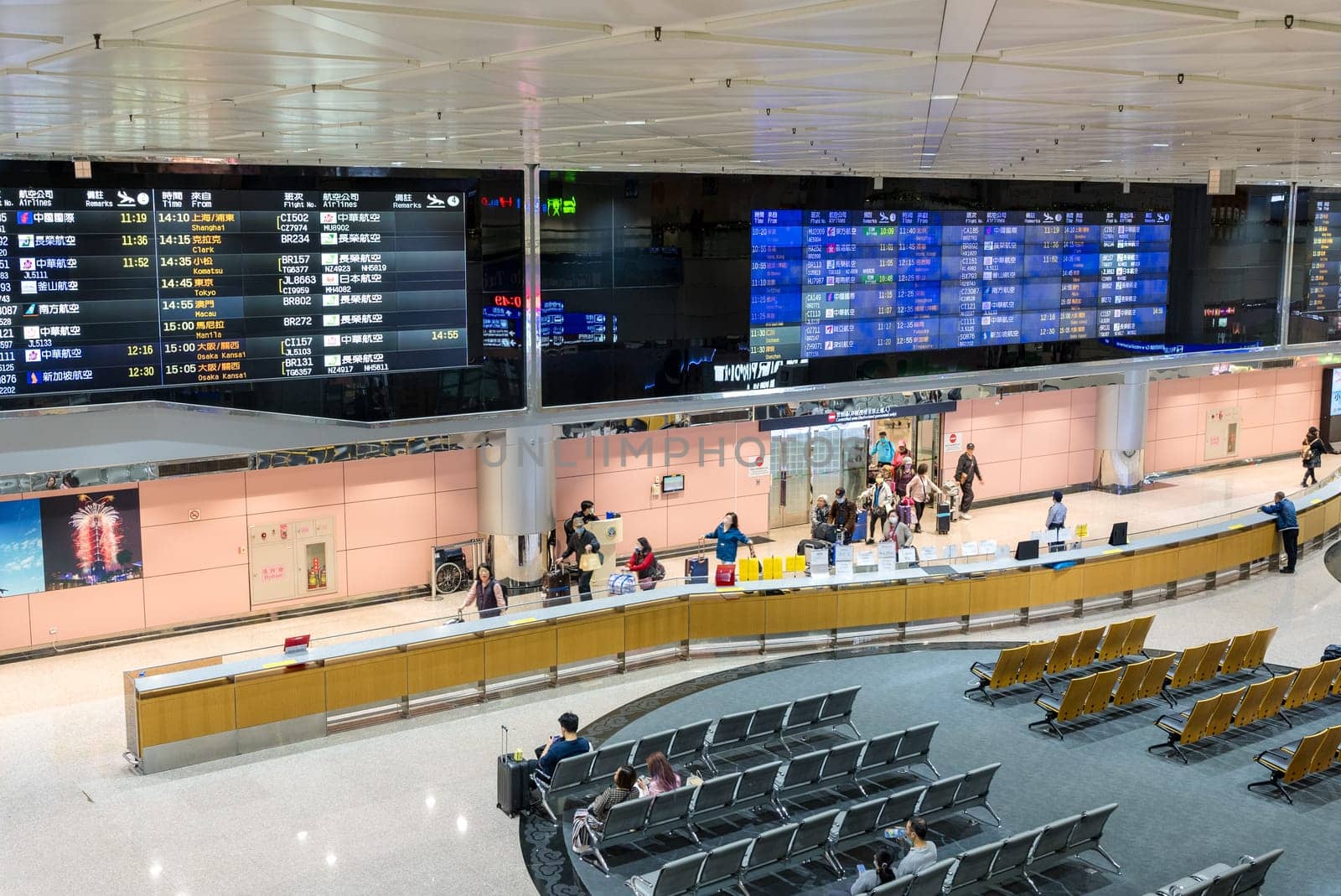 Taiwan 10 December 2023: Interior of Taoyuan airport in Taiwan