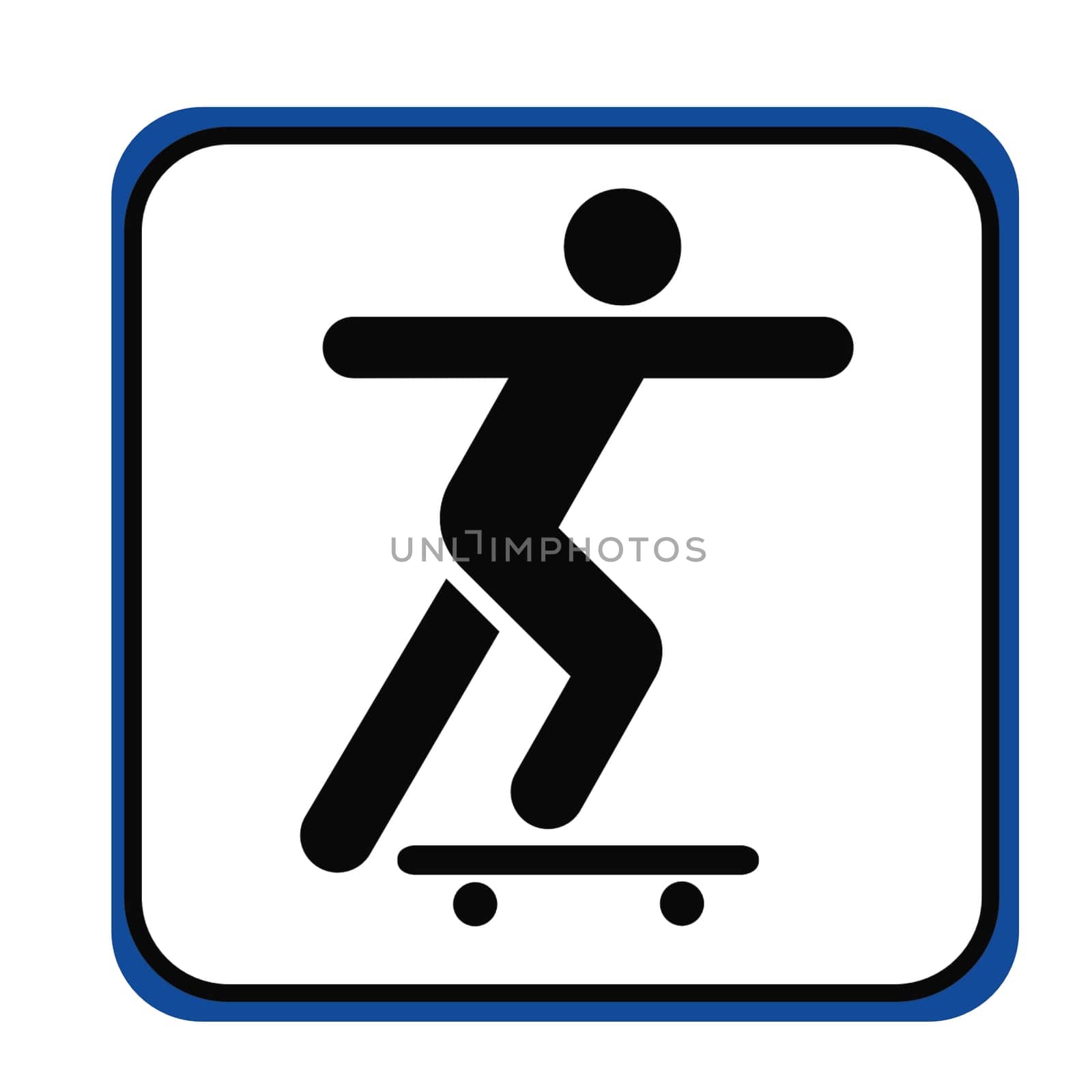 Skateboard sign on white background with blue outline