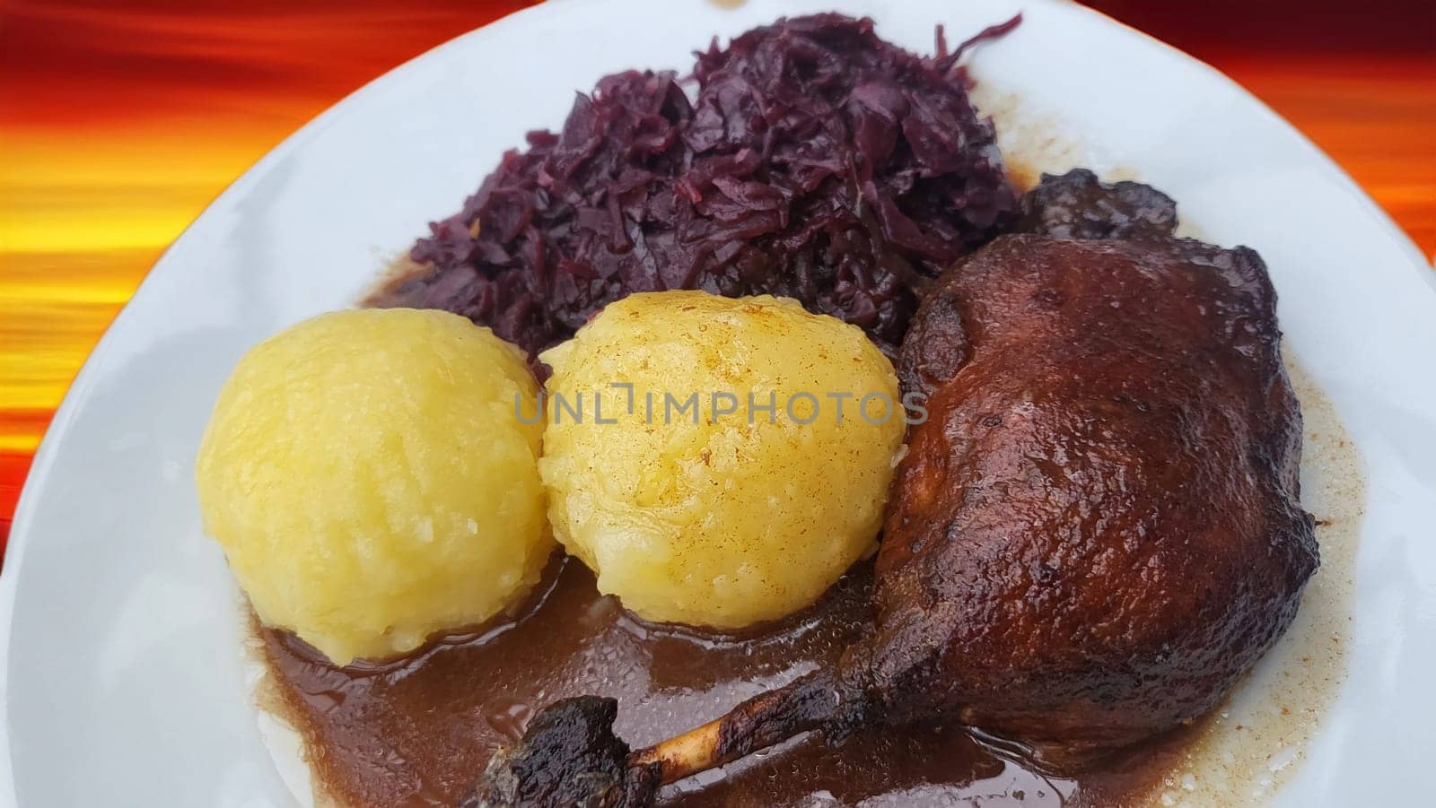 Christmas roast duck served on a festive table