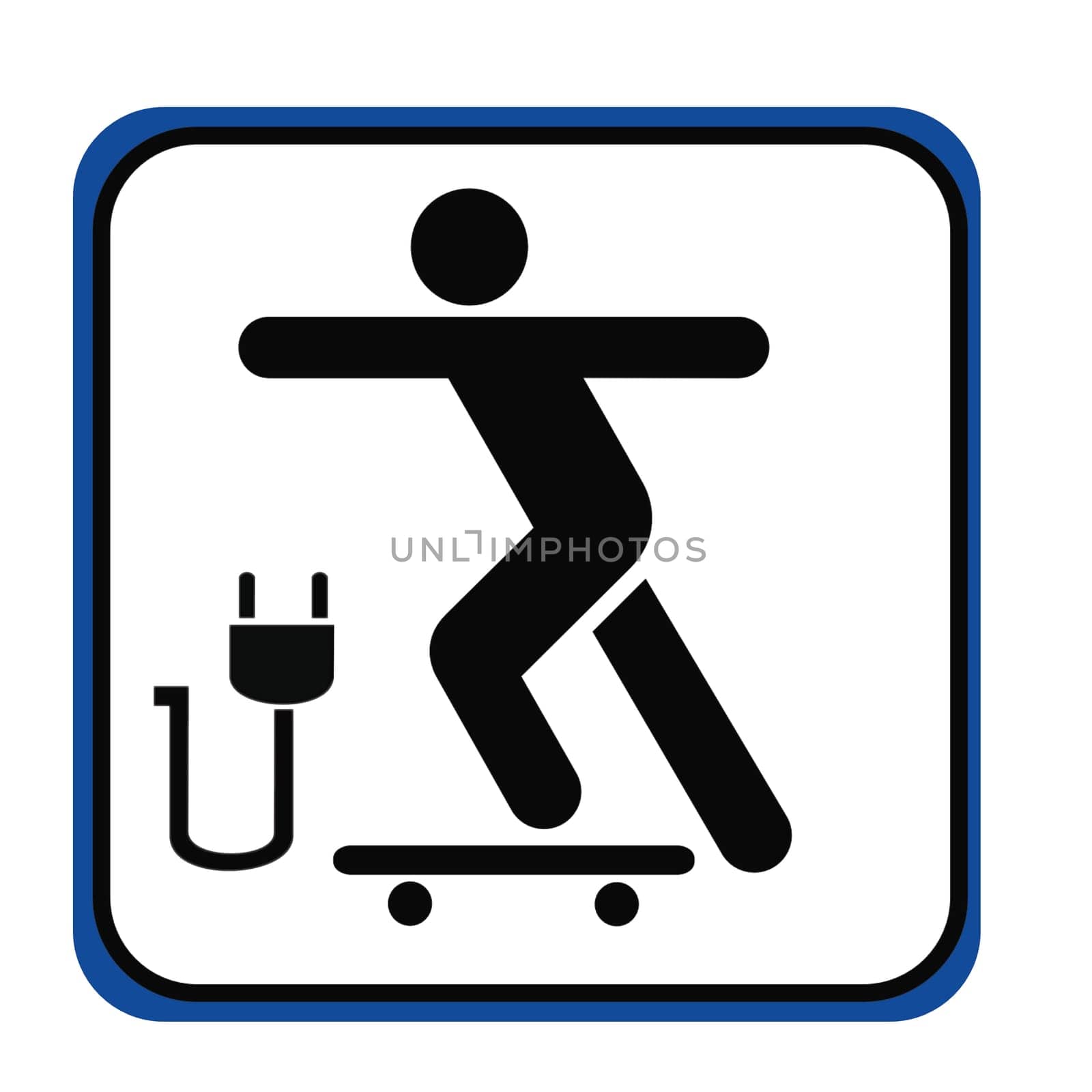 E-Skateboarder sign on white background with blue outline