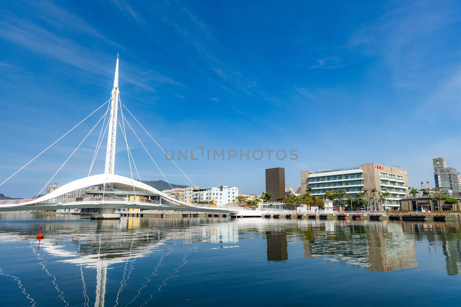Taiwan, 02 February 2024: Scenery of the Great Harbor Bridge in the port of Kaohsiung in Taiwan