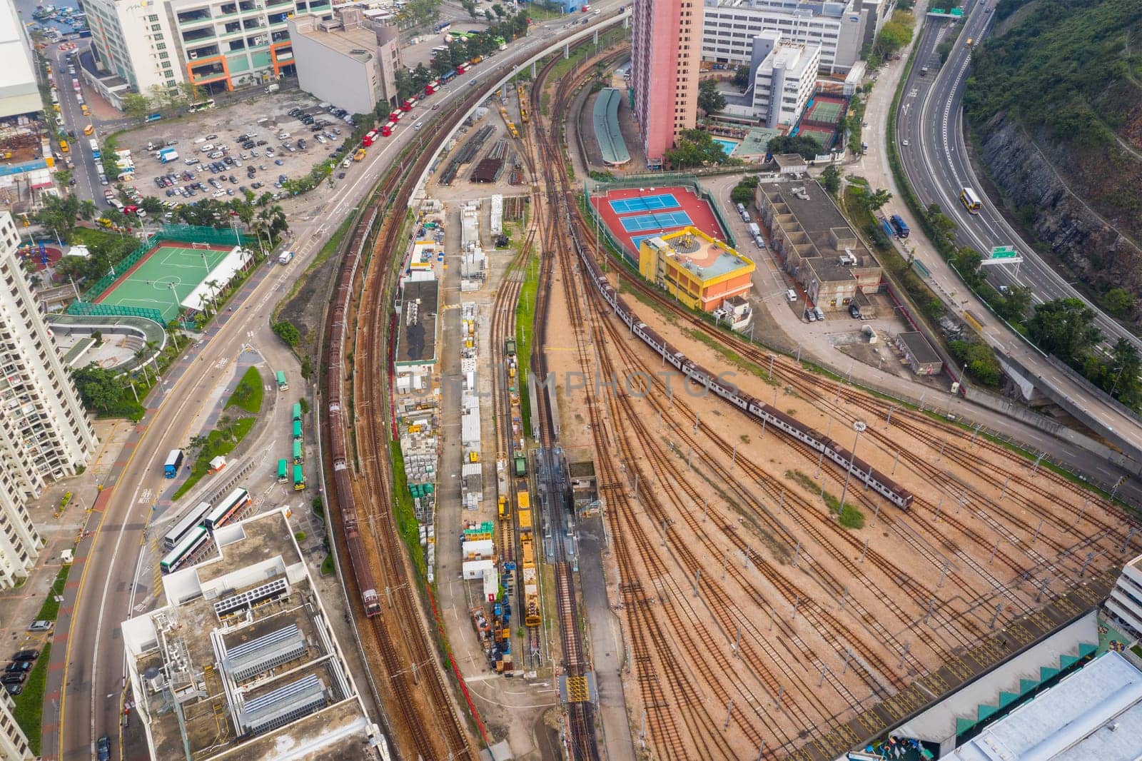 Chai Wan, Hong Kong 22 May 2019: Aerial view of Hong Kong city