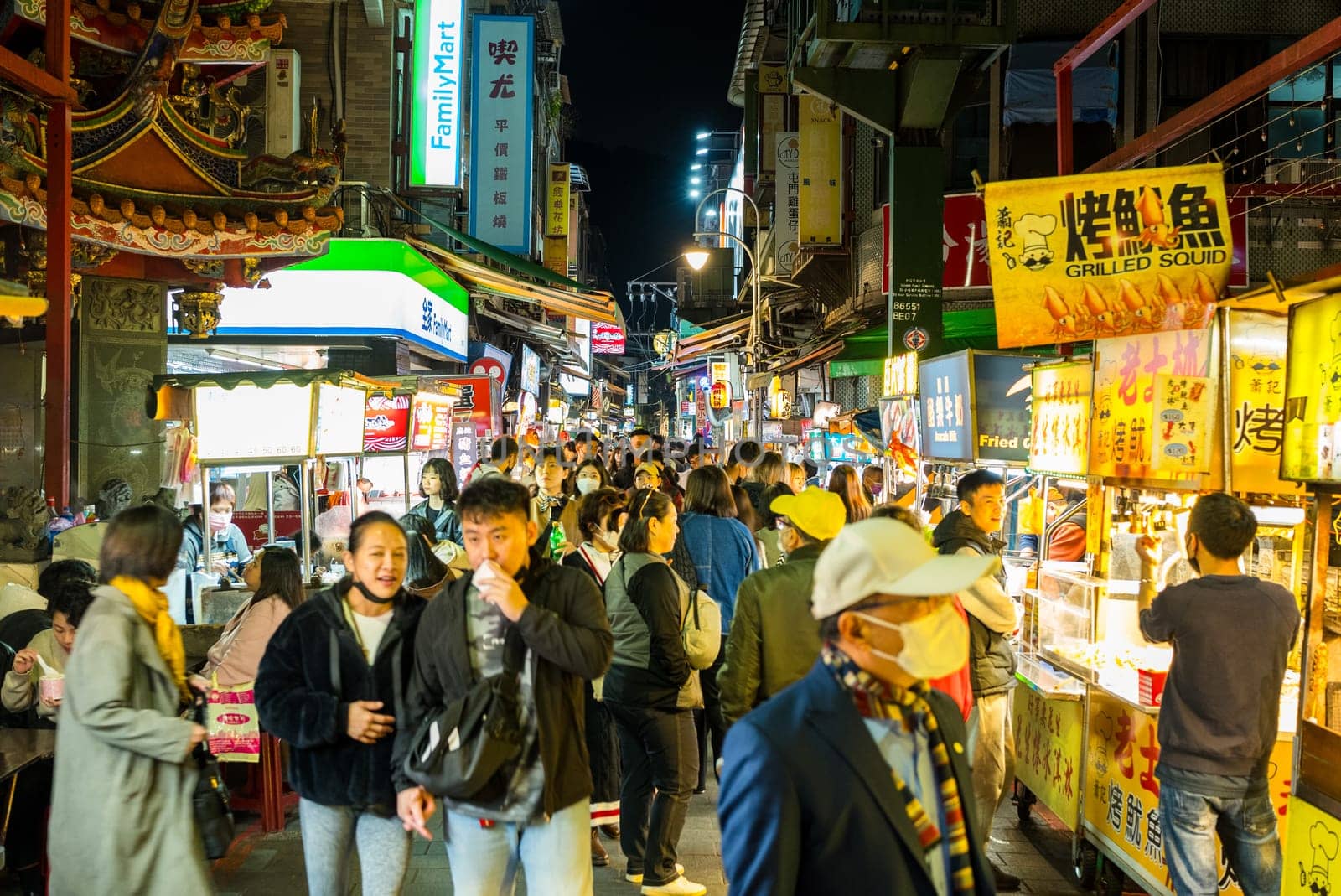 Taipei, Taiwan 11 January 2024: Taipei city street market in Shilin District at night