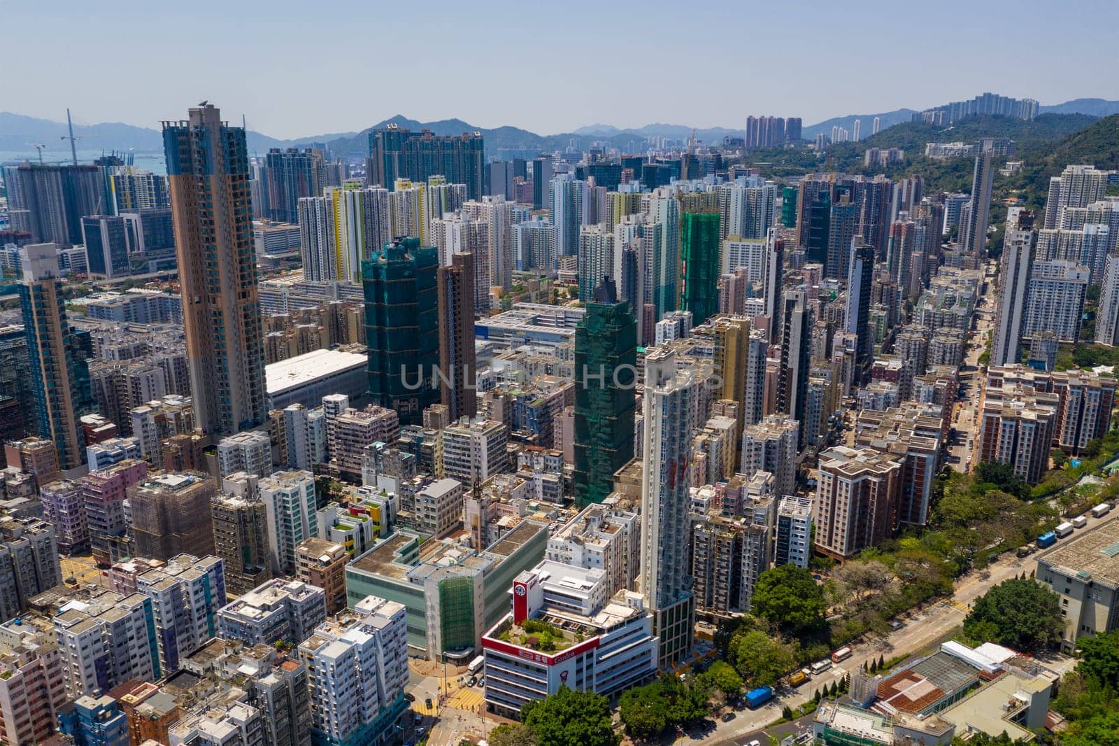 Sham Shui Po, Hong Kong 12 April 2020: Aerial view of Hong Kong city