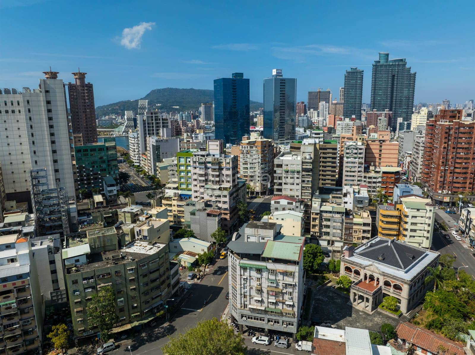 Kaohsiung, Taiwan 01 February 2024: Top view of the city skyline in Kaohsiung city
