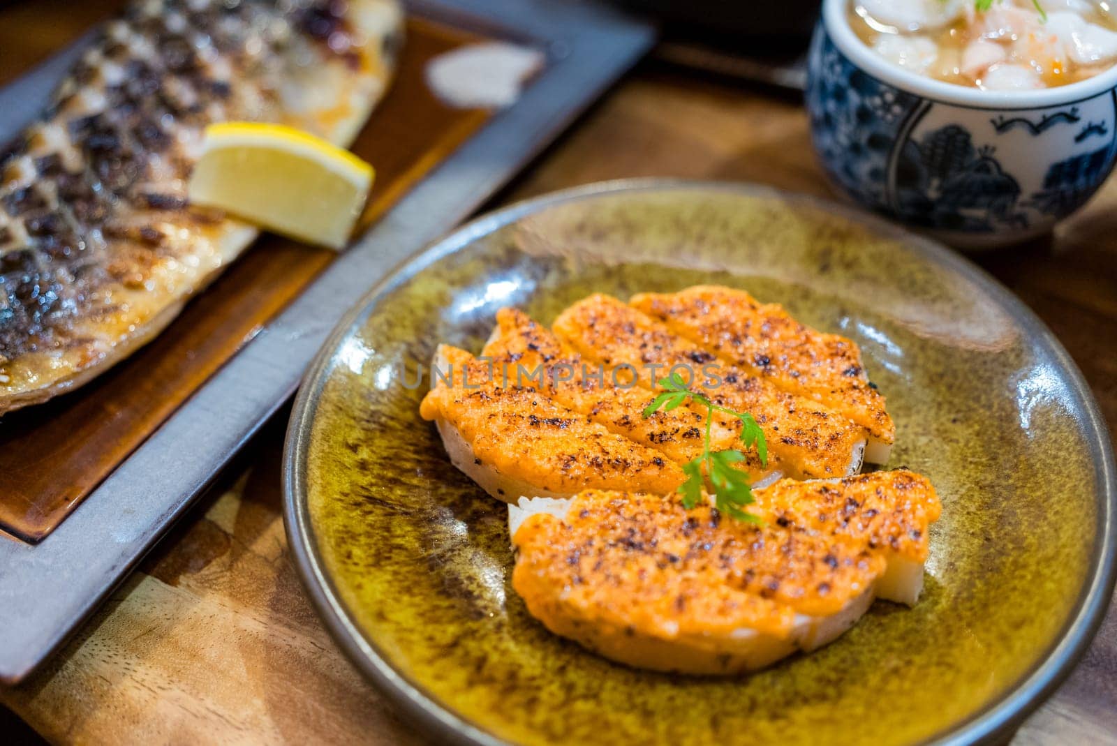 Grill Chinese yam with mentaiko sauce