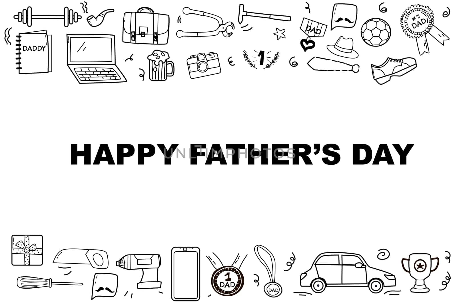 happy fathers day elements doodle design, celebration accessories message decoration party for greeting card, banner, poster