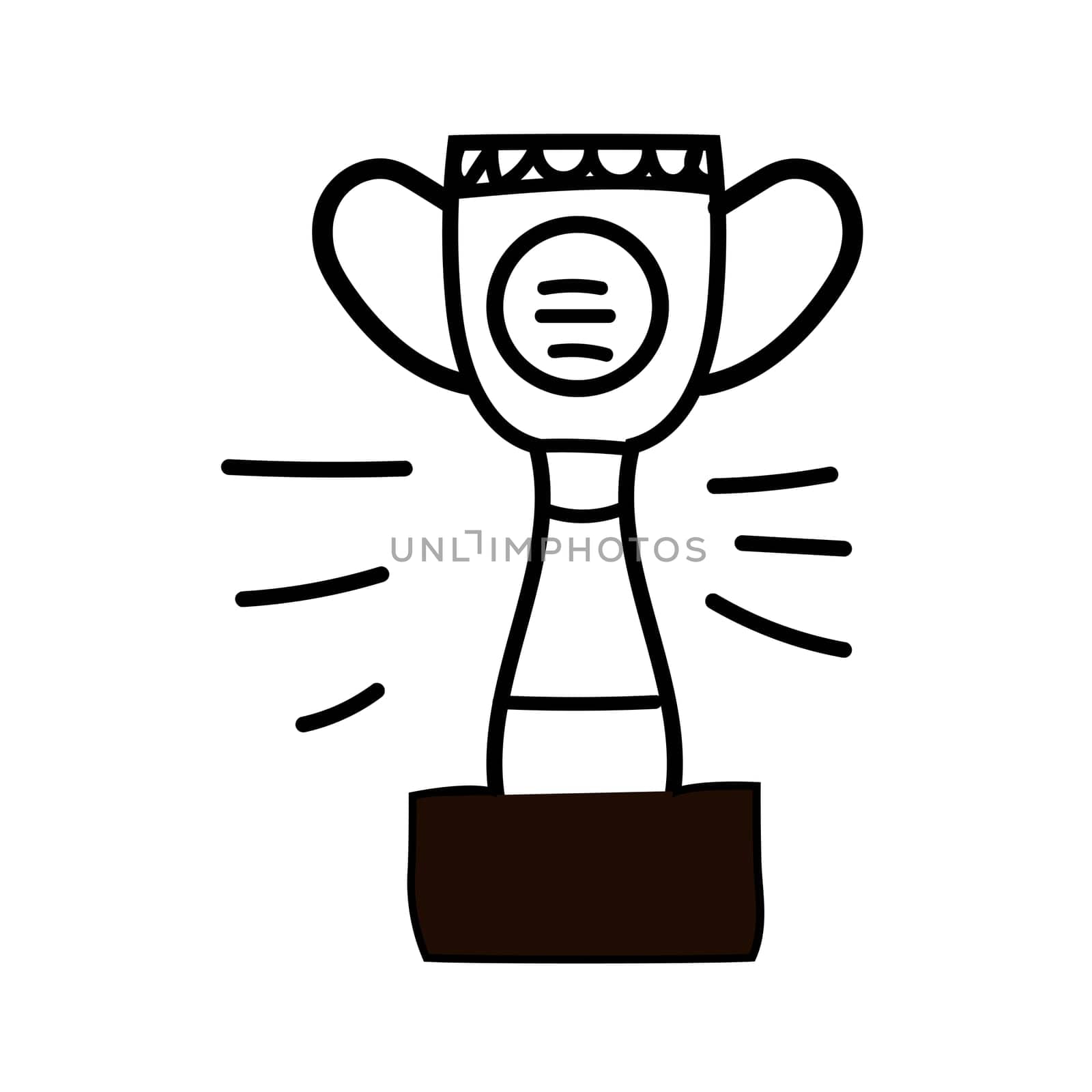 Award doodle hand drawn trophy. Winner award cup, champion medal, win certificate. Hand drawn doodle sketch success element