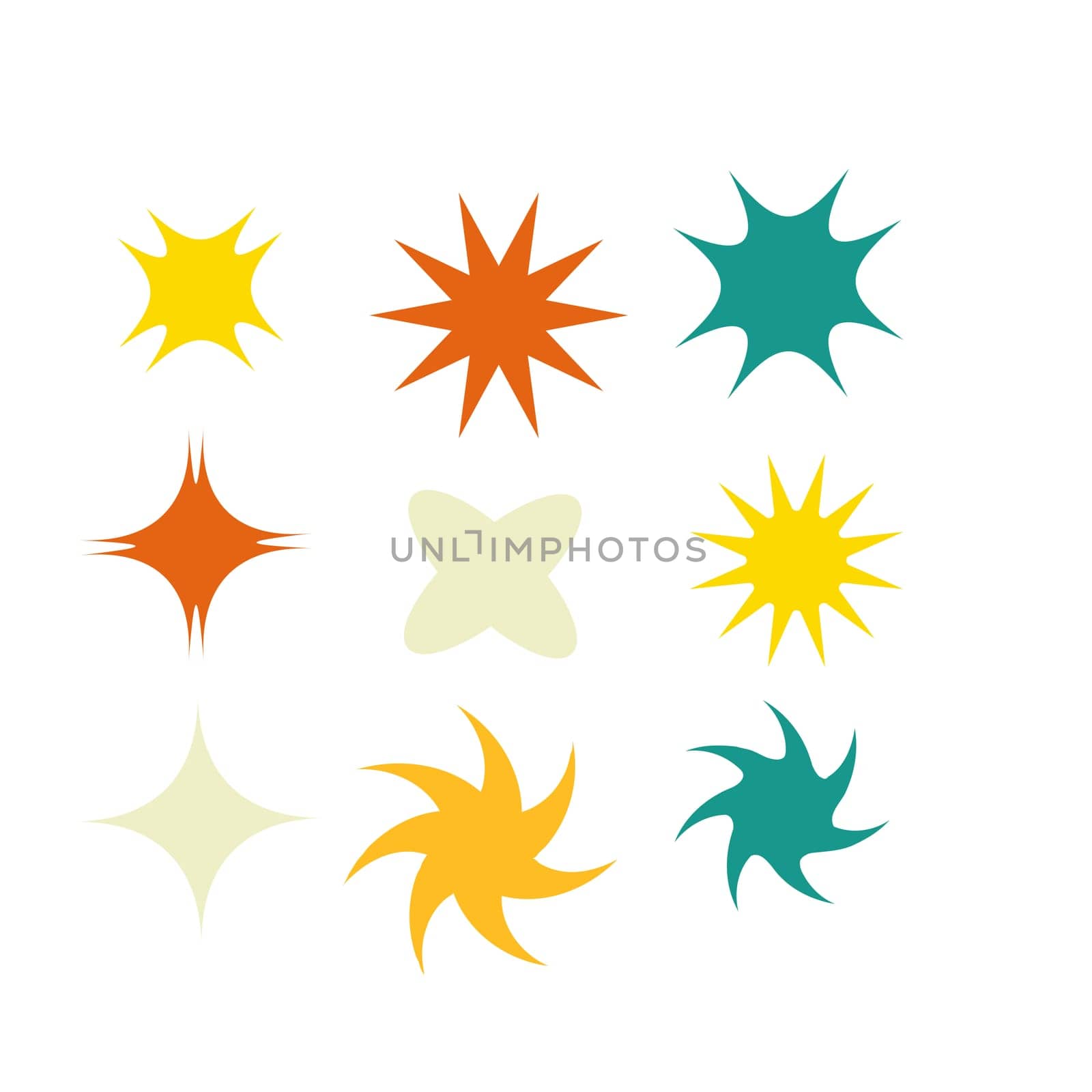 Set of stickers with naive playful abstract shapes. Circle, oval, rectangle, arched in the trendy retro style. Aesthetics background of brutalism. Vector illustration with wavy geometric elements.
