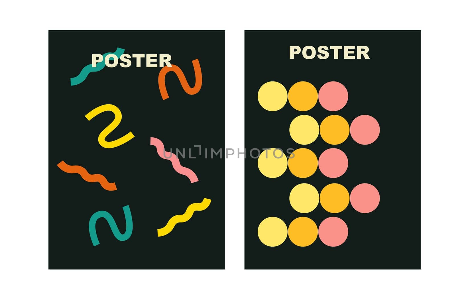 Brutalist posters set with naive playfull shapes and smile stickers. Retro abstract shapes backgrounds. Brutal contemporary figure circle oval wave patterns. Geometric posters in modern brutalist style.