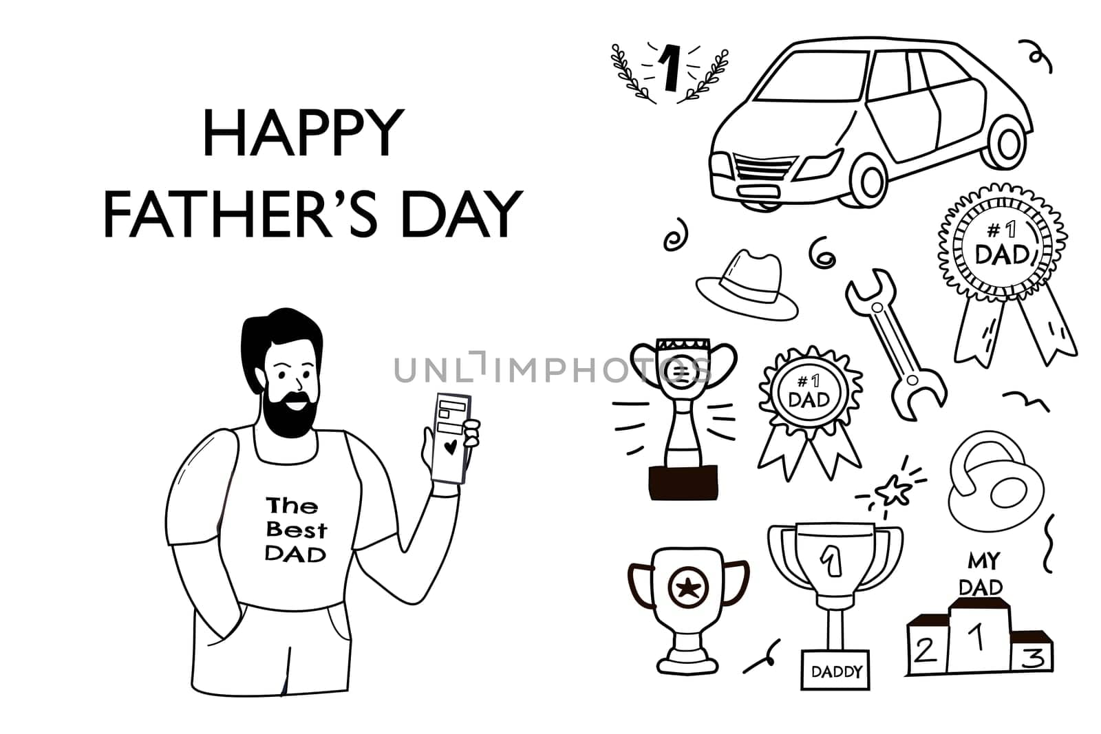 happy fathers day elements doodle design, celebration accessories message decoration party for greeting card, banner, poster