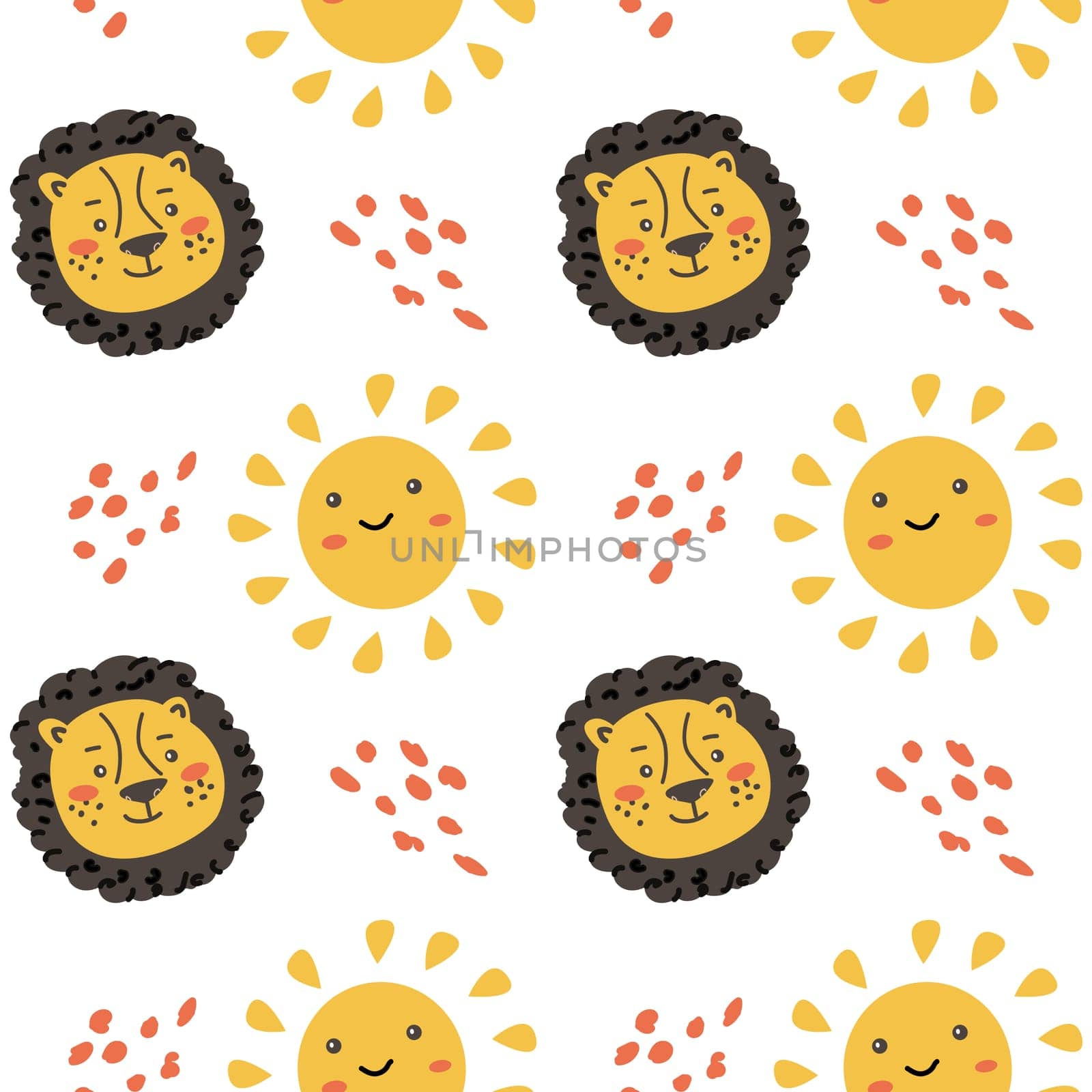 Wild african safari animals pattern in trendy scandinavian style. Cute childish print with tropical jungle portraits of animals.
