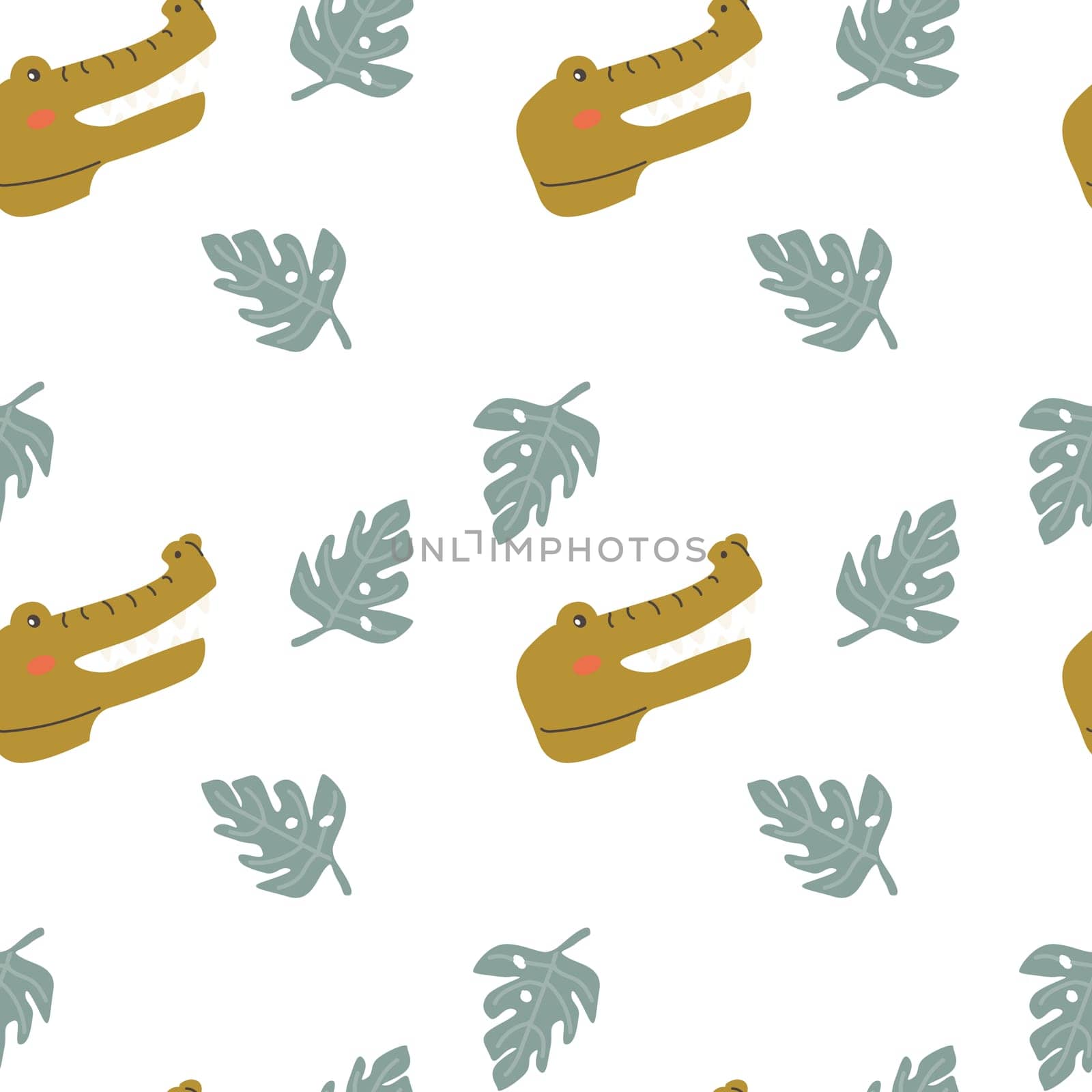 Wild african safari animals pattern in trendy scandinavian style. Cute childish print with tropical jungle portraits of animals and leaves