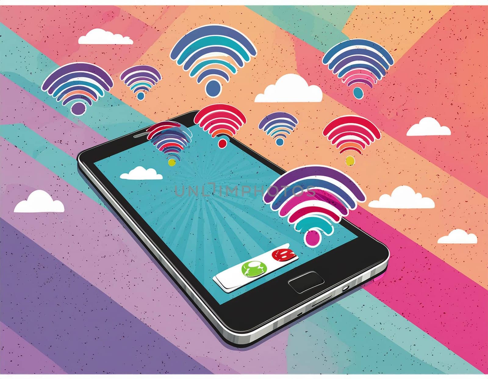 Smartphone in hand and using internet wifi network connection communication technologyserver