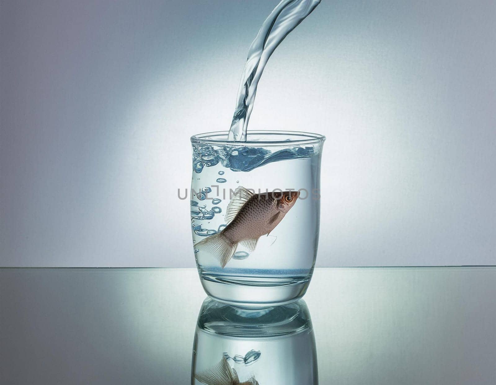 Environmental pollution sea of water, fish in bottle message in a bottle