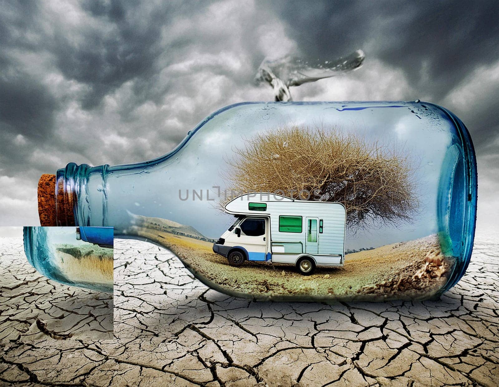 RV camper in a bottle, bottle camper