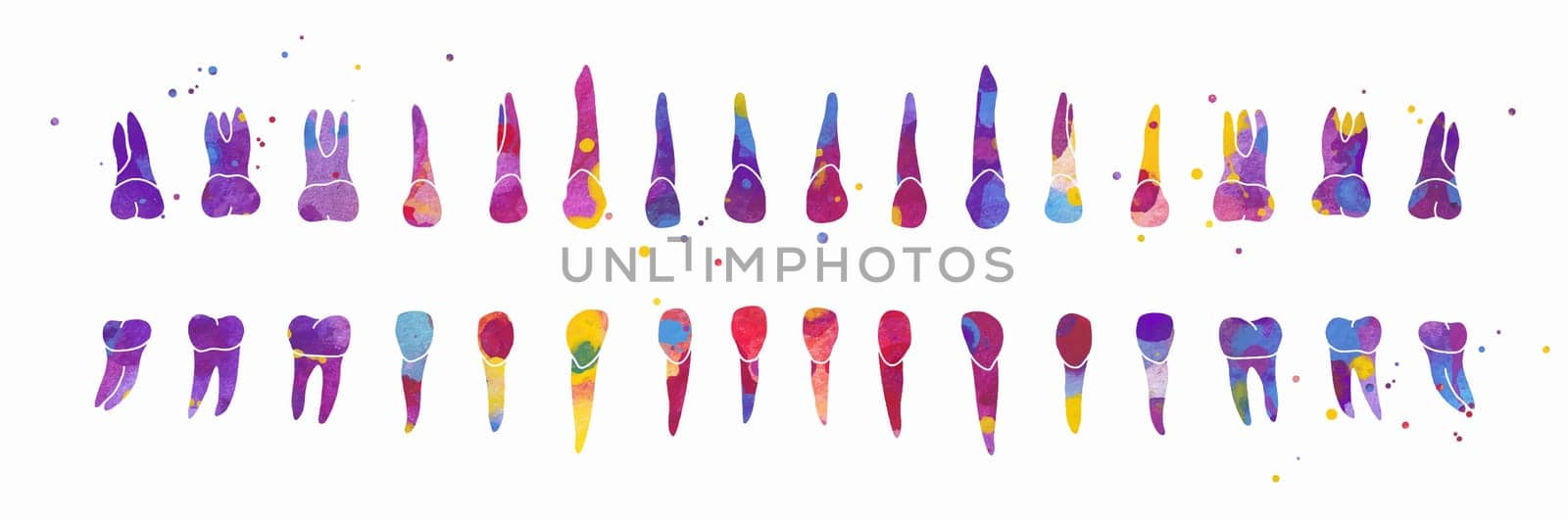 Dental Row. Vector colorful watercolor illustration isolated