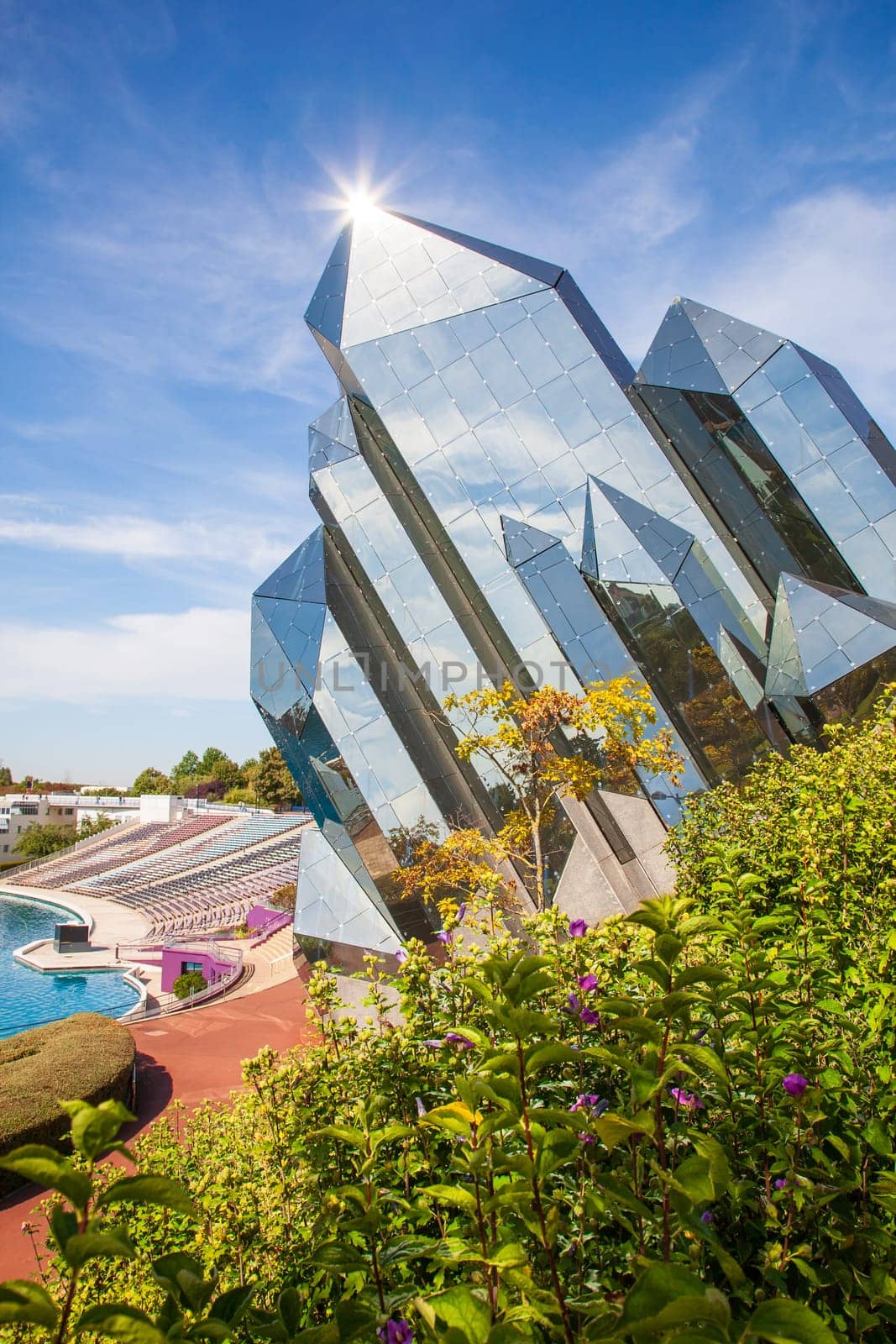 Poitiers, France - September 21 2010 : The Kinemax, a building in the shape of a quartz crystal in Futuroscope theme park