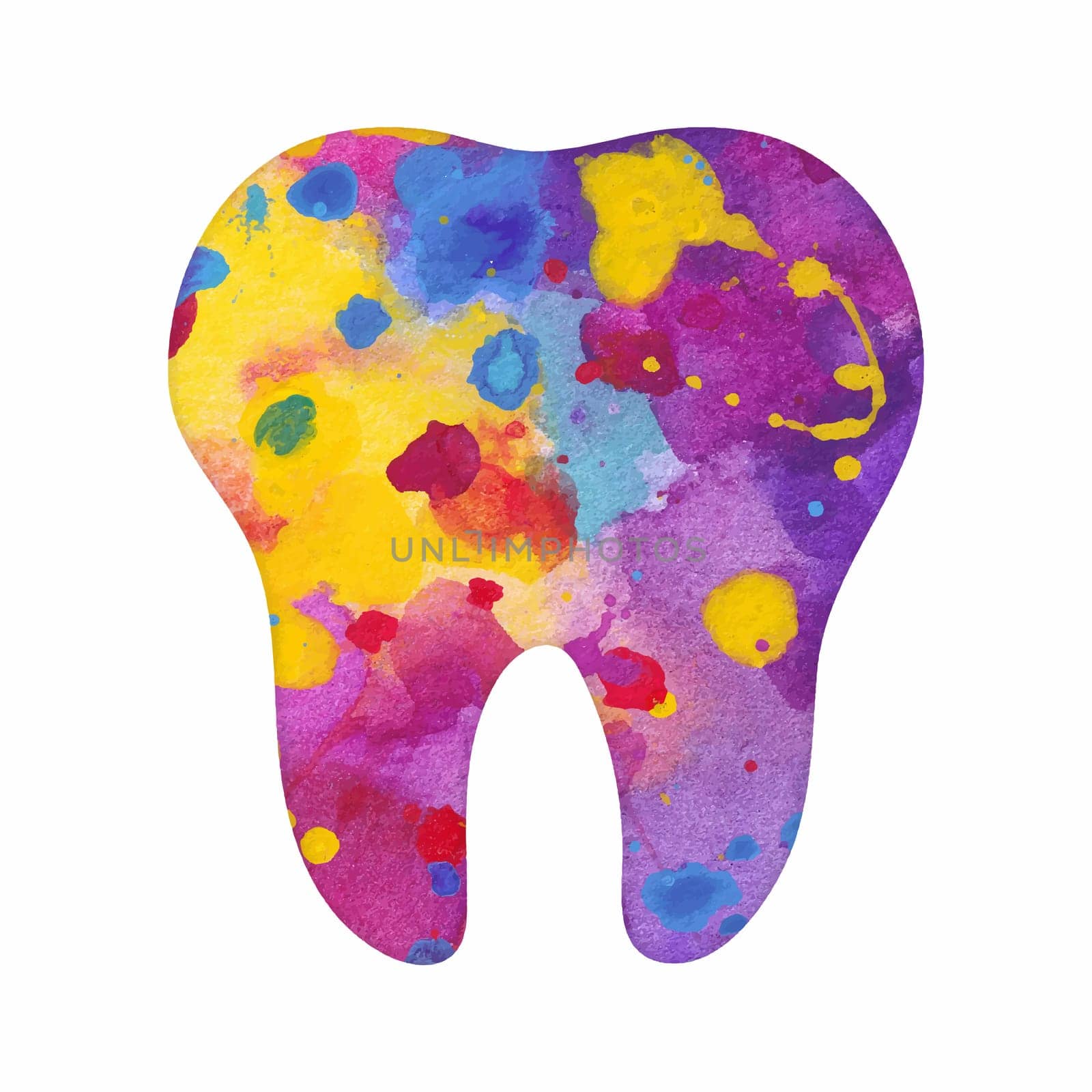 Tooth icon. Vector colorful watercolor illustration isolated