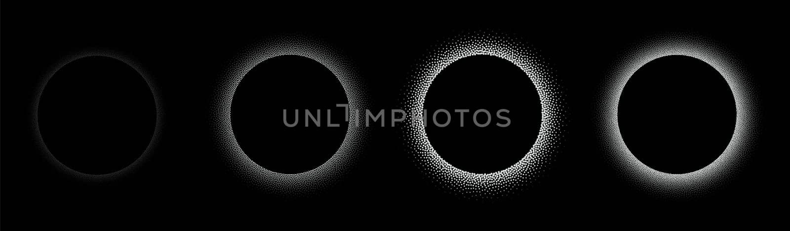 Set of stippling round frames. Vector dotted circle