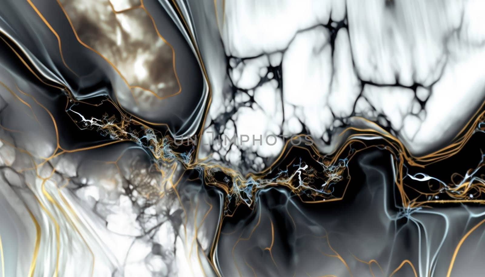 abstract background, white, black and gold acrylic liquid artistic paints.gold in stone luxury wallpaper.Generative AI