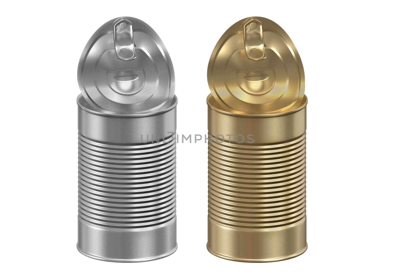 Open tin can on white background