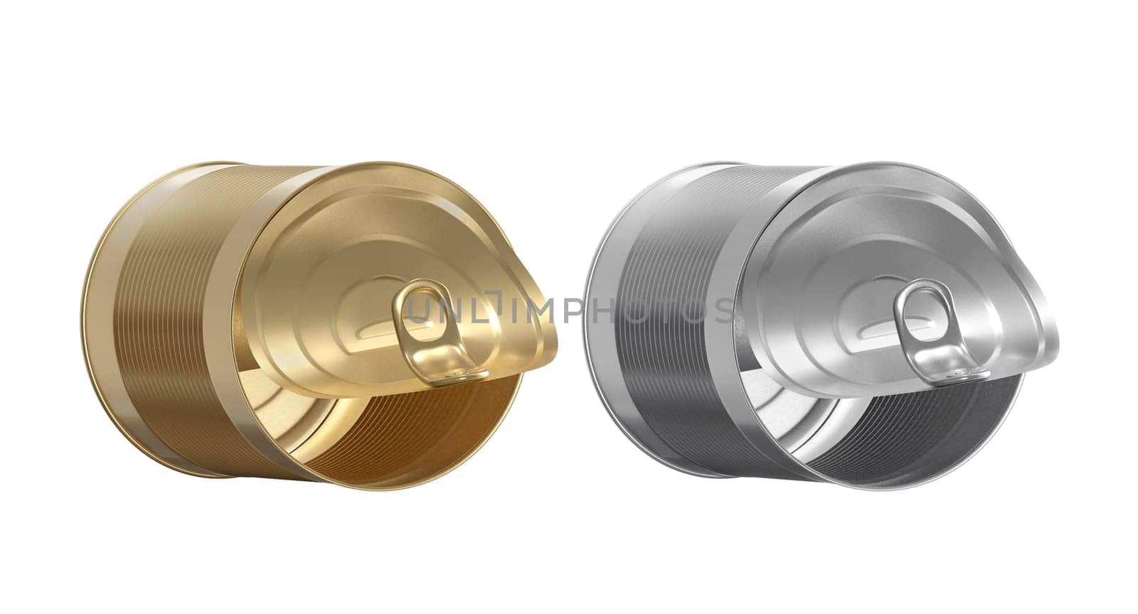 Open tin can on white background