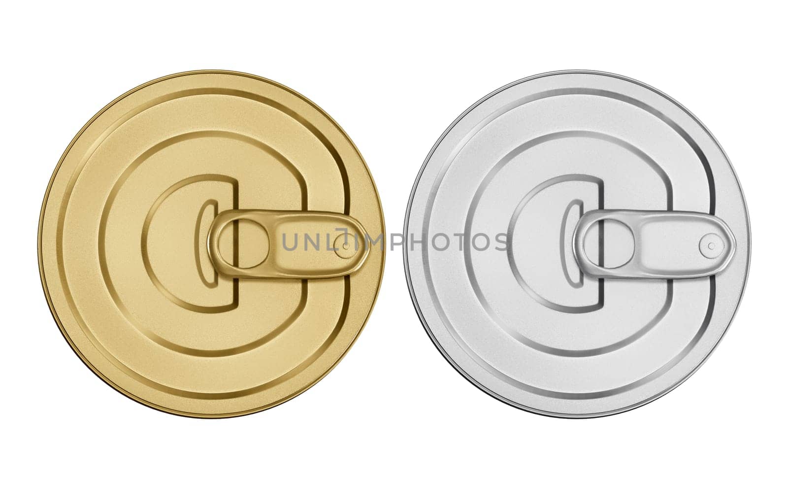 Metal food can. Sealed metal container. round metal lid. Top view conserve on white background