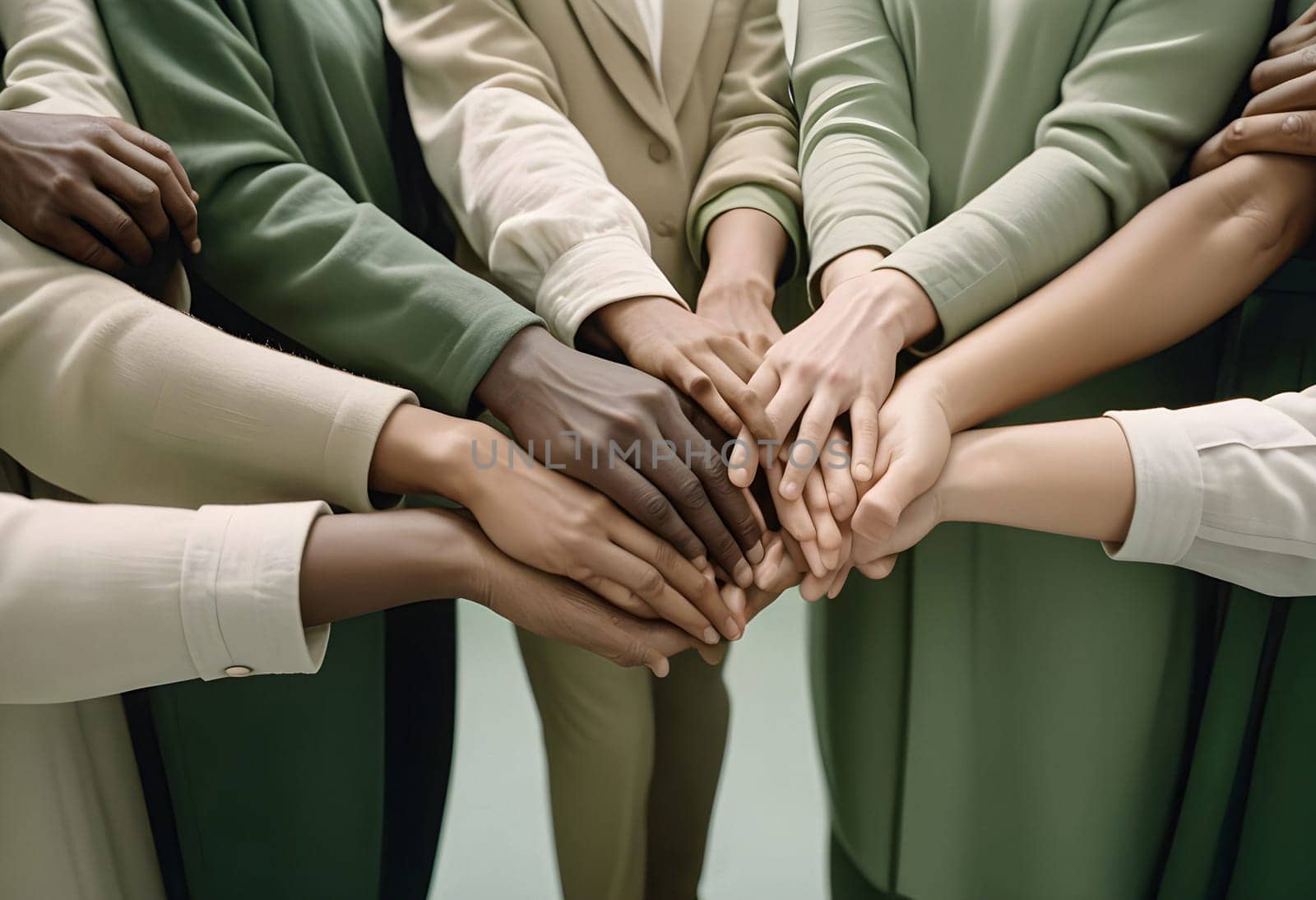 AI generated of a group of people in diversity with their hands together